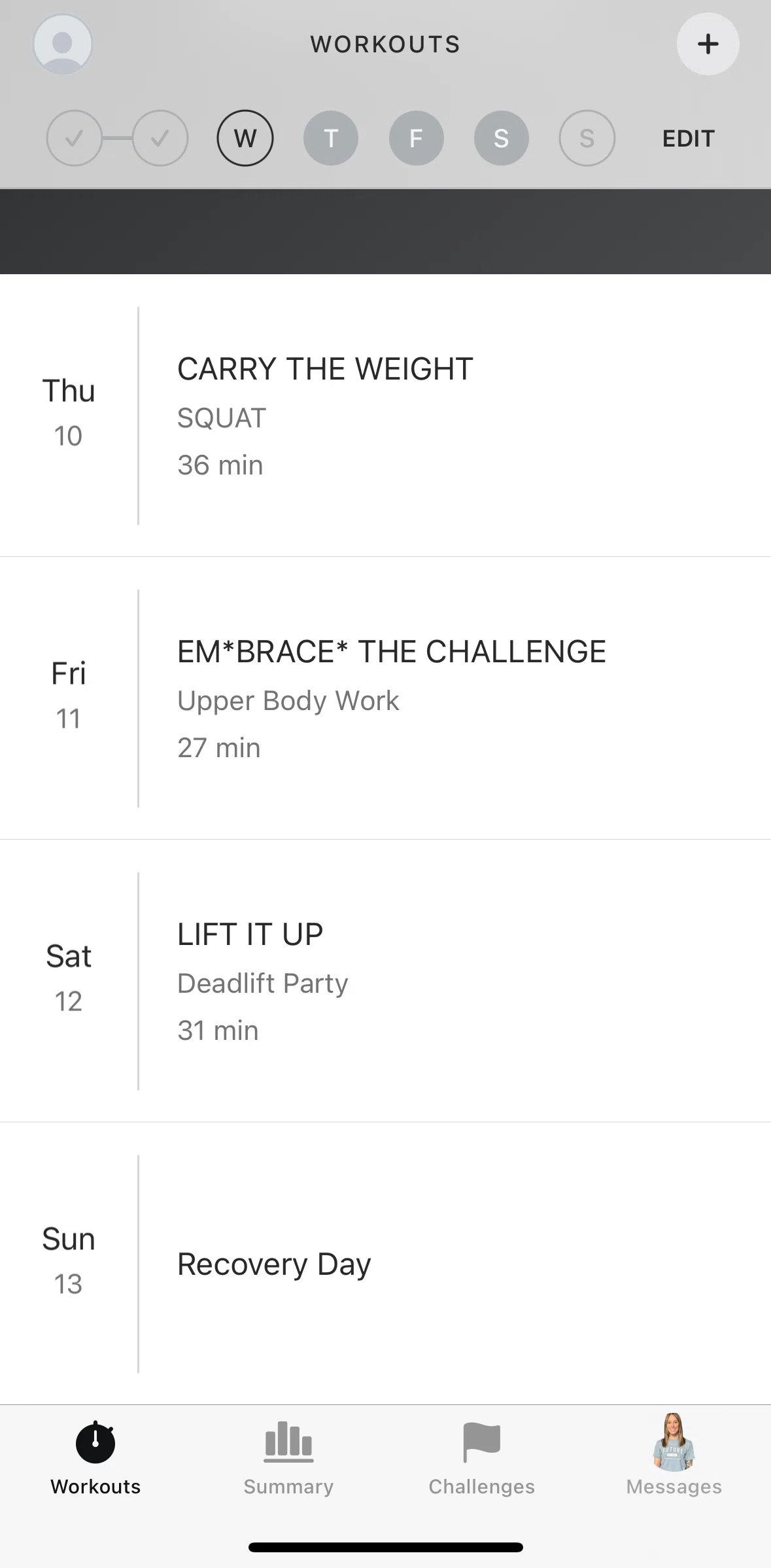 Future Pro Screen screen in the Moving a workouts flow