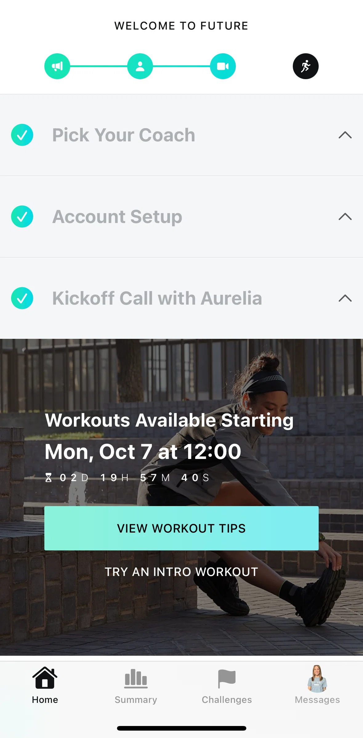 Future Pro Screen screen in the View workout tips flow
