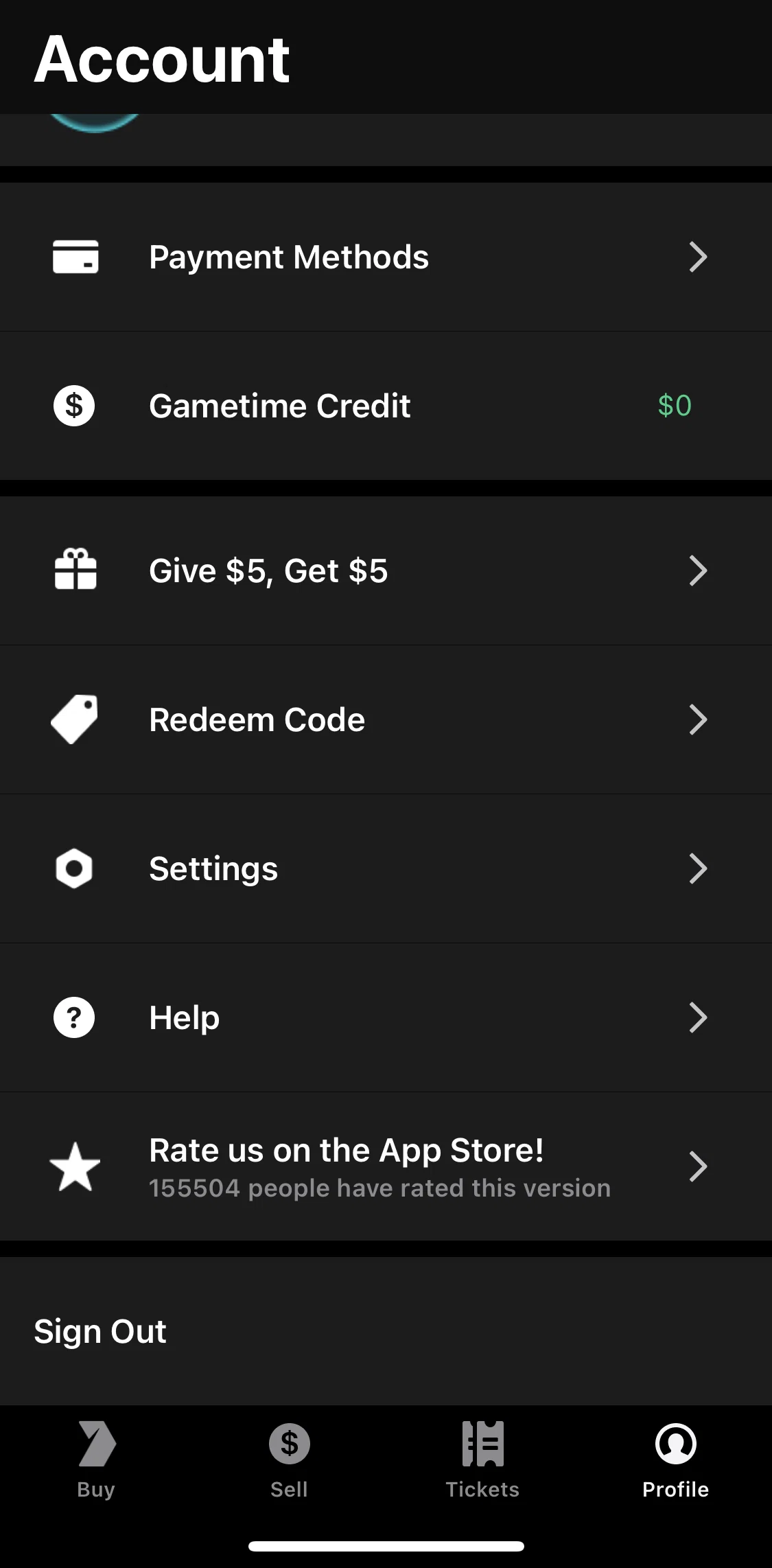 Gametime Screen screen in the Logging out flow