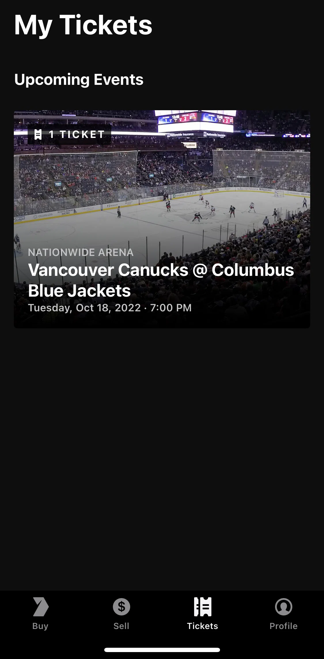 Gametime Screen screen in the My tickets flow