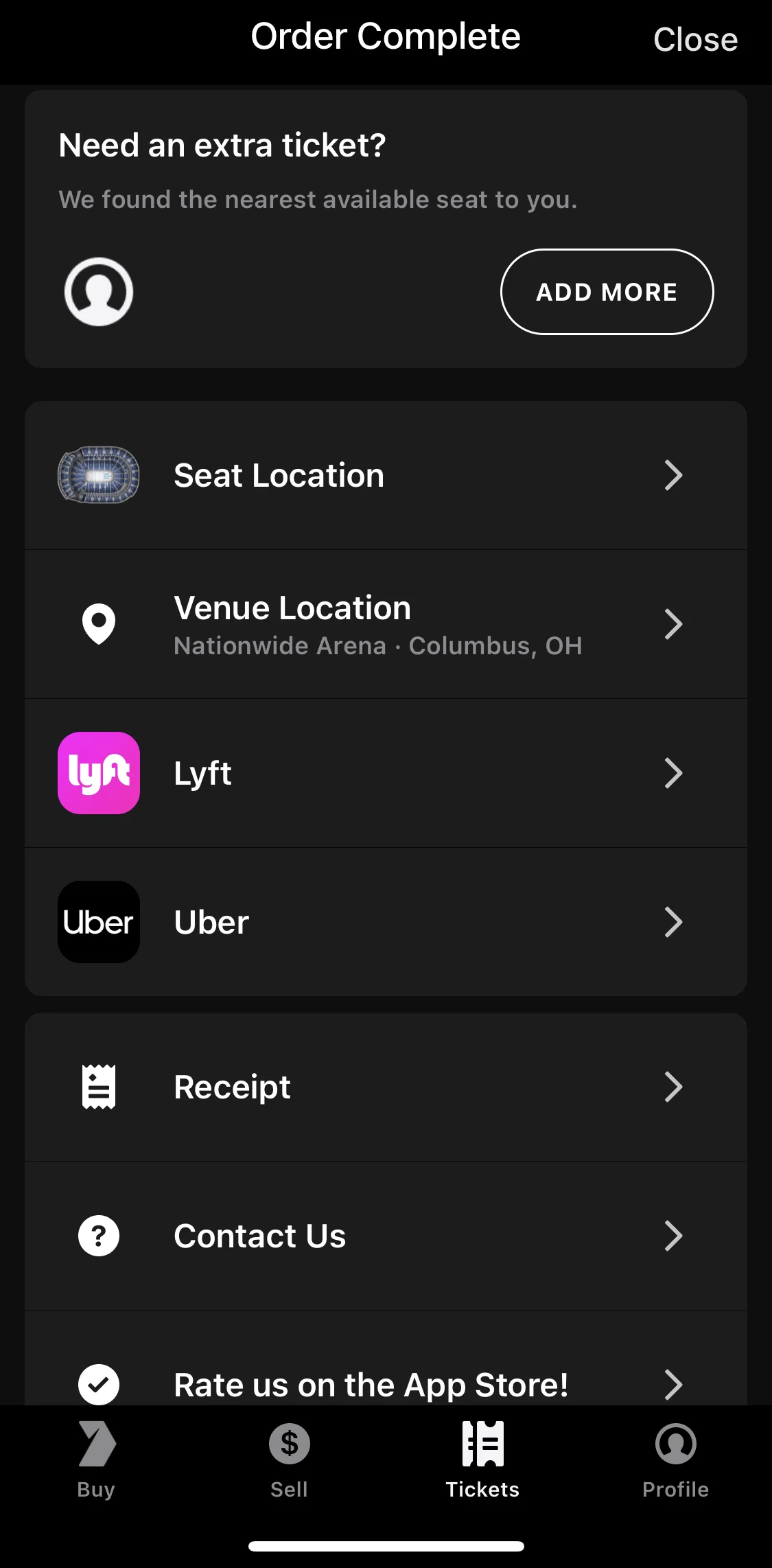 Gametime Screen screen in the Receipt flow