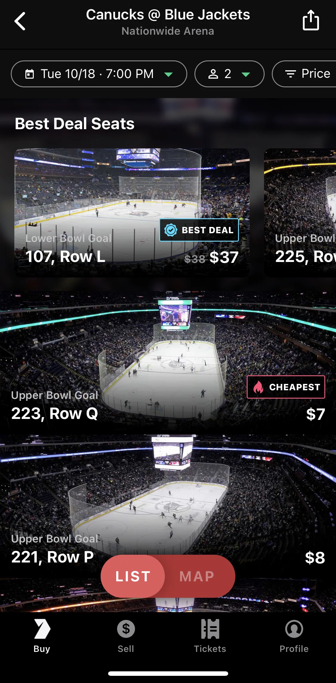 Gametime Screen screen in the Switching to stadium map view flow