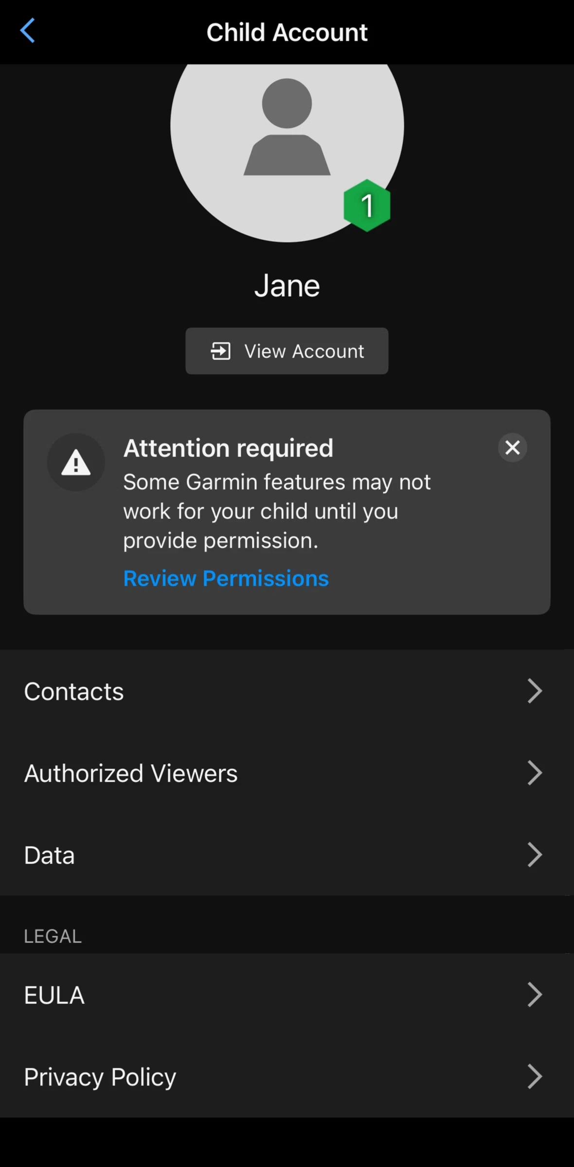 Garmin Connect Screen screen in the Accepting permissions flow
