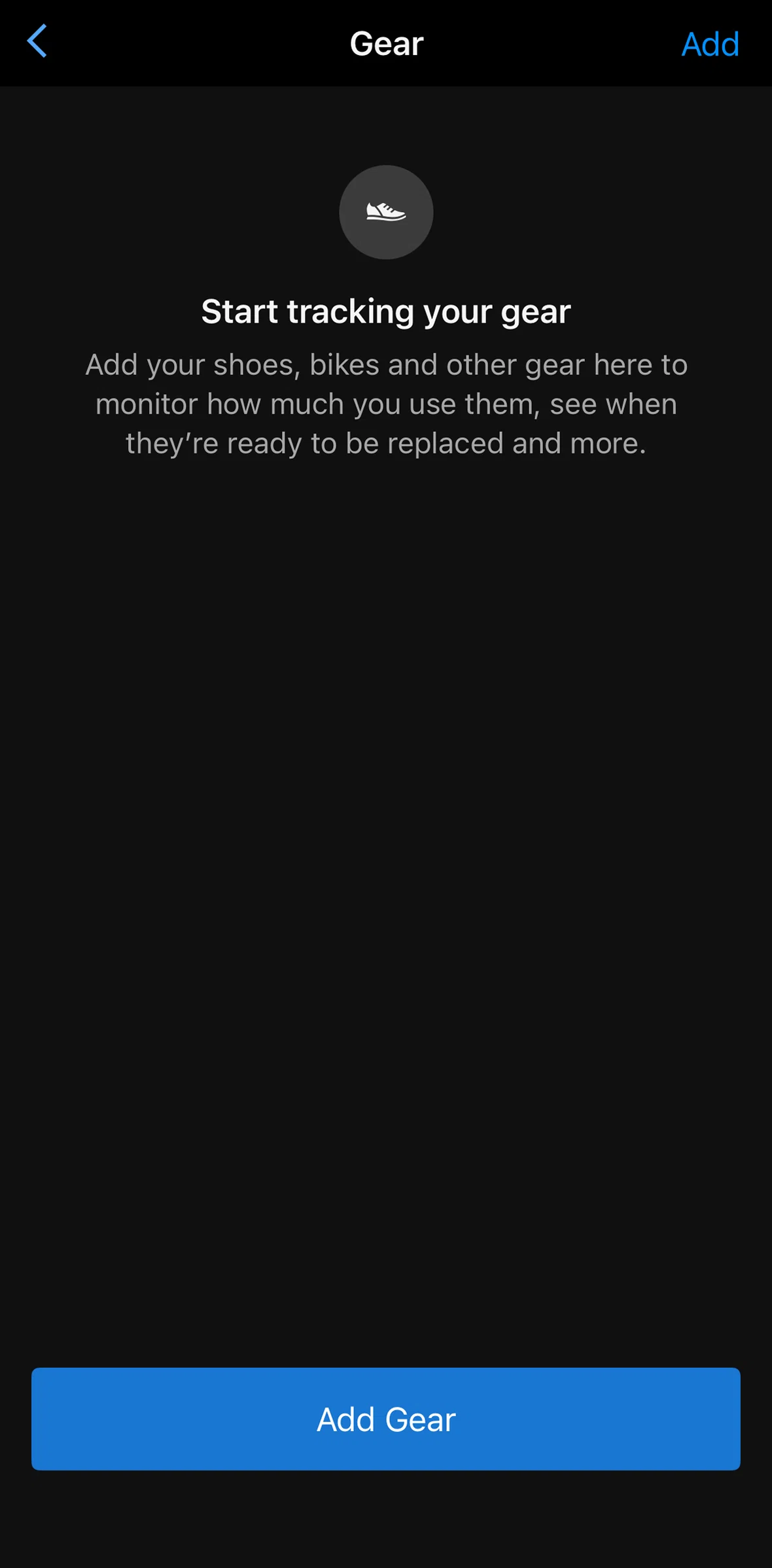 Garmin Connect Screen screen in the Adding a gear flow