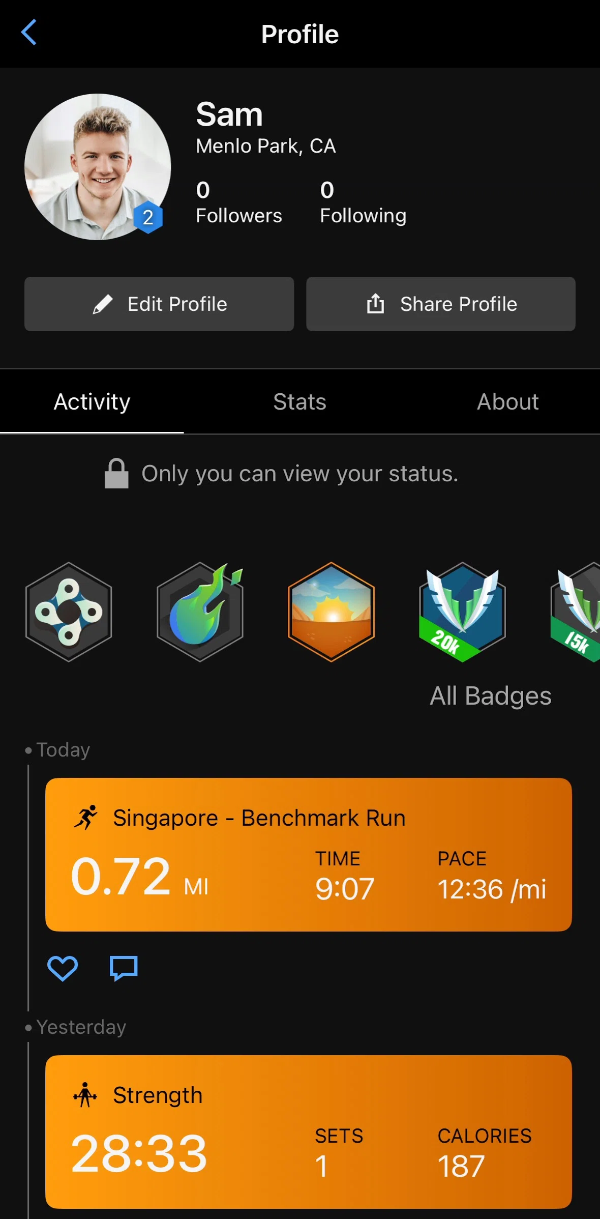Garmin Connect Screen screen in the All badges flow
