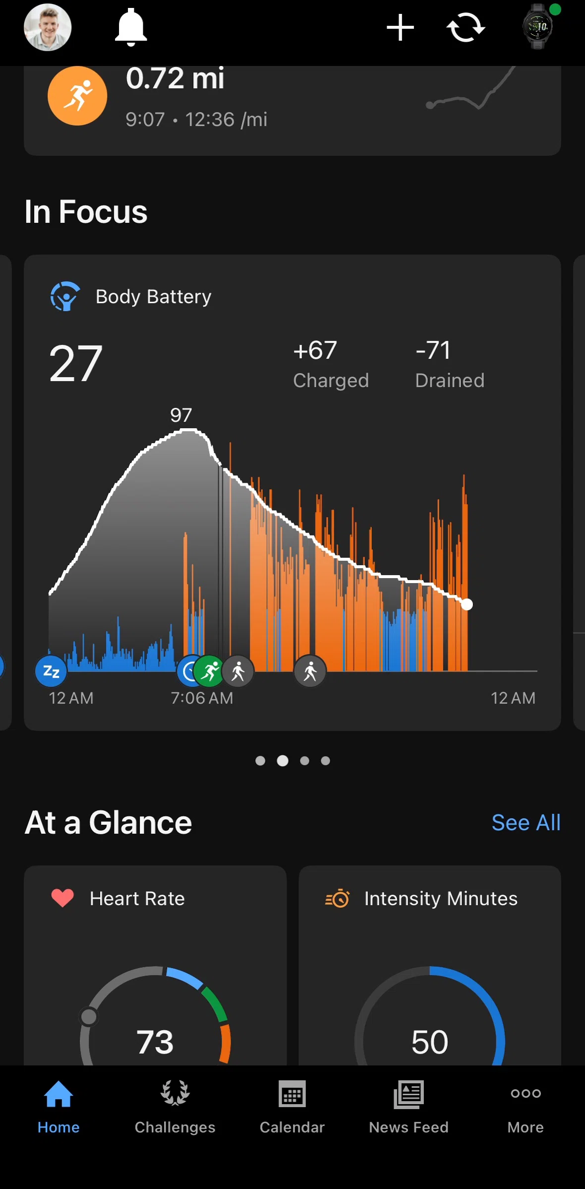 Garmin Connect Screen screen in the Body battery flow