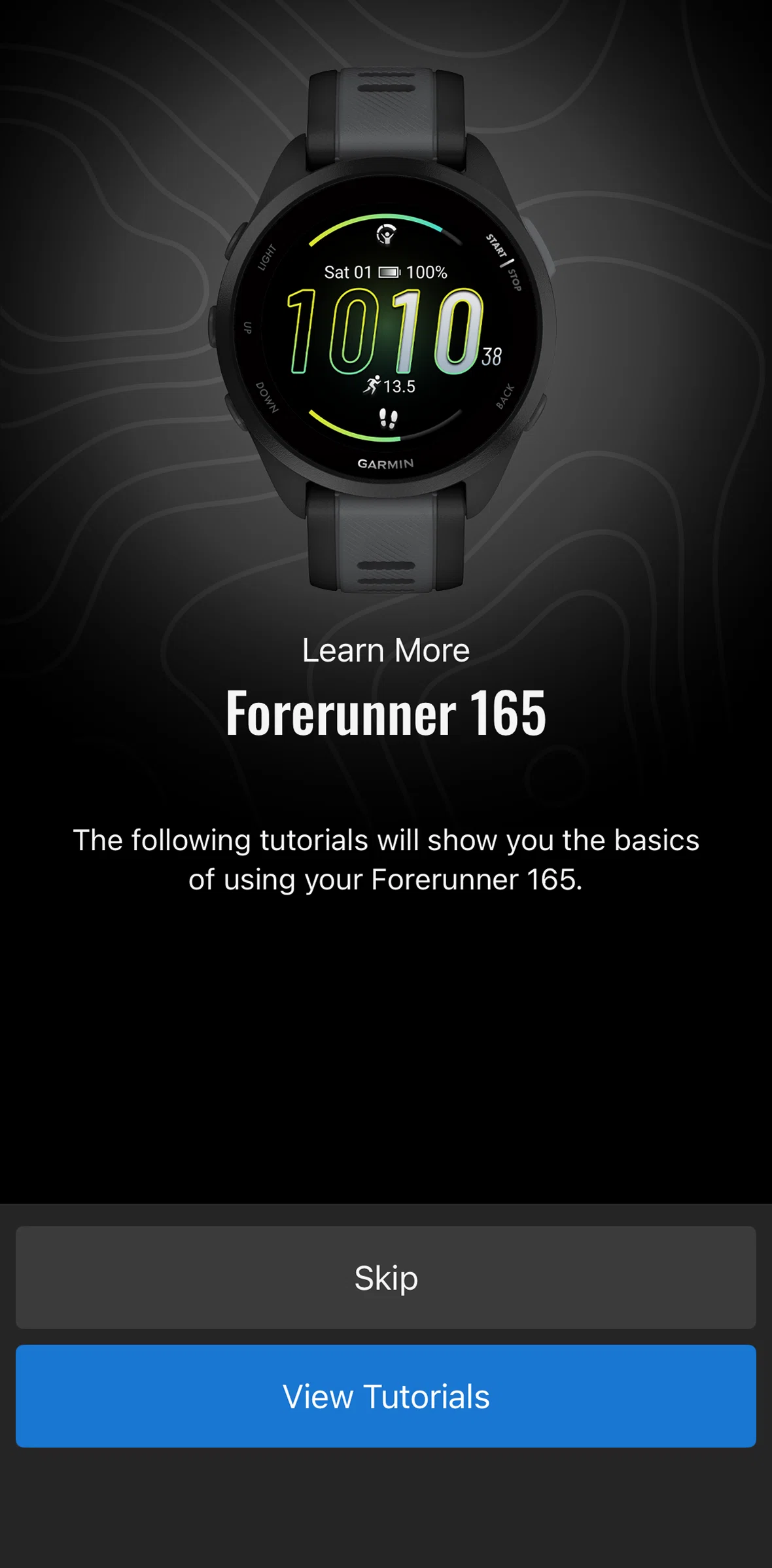Garmin Connect Screen screen in the Browsing tutorial flow
