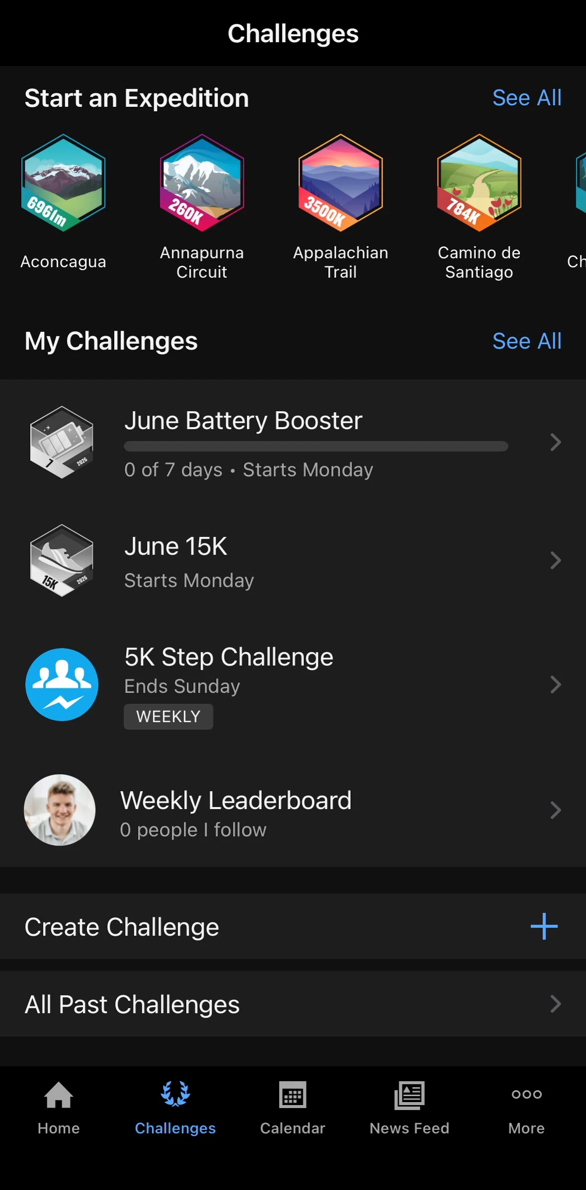 Garmin Connect Screen screen in the Challenge detail (completed) flow