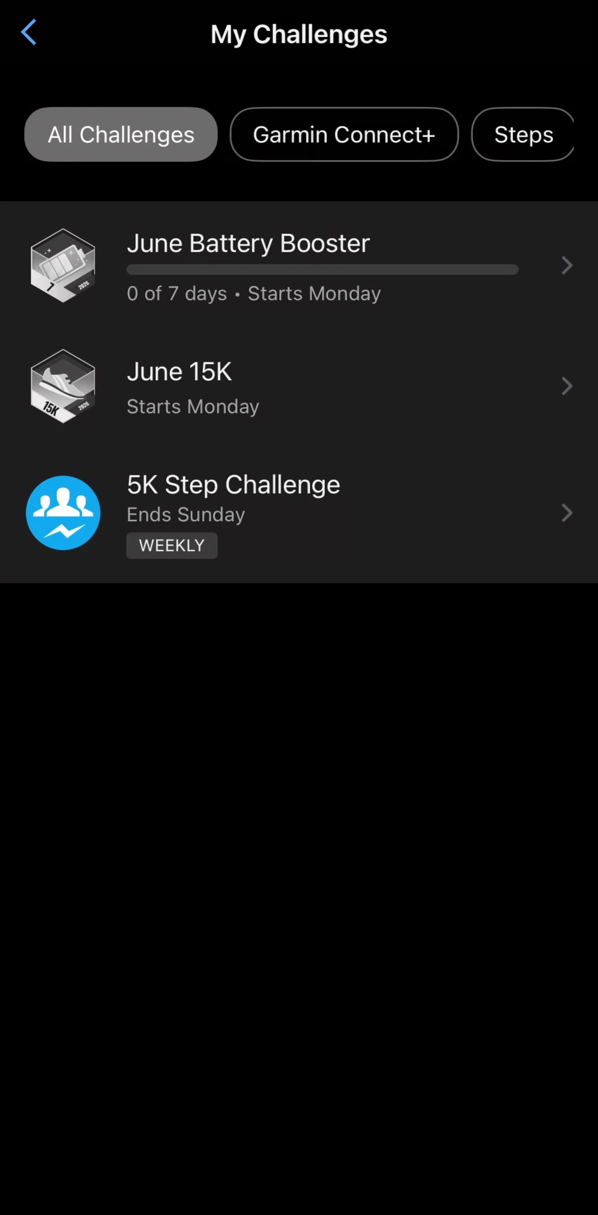 Garmin Connect Screen screen in the Challenge detail (joined) flow