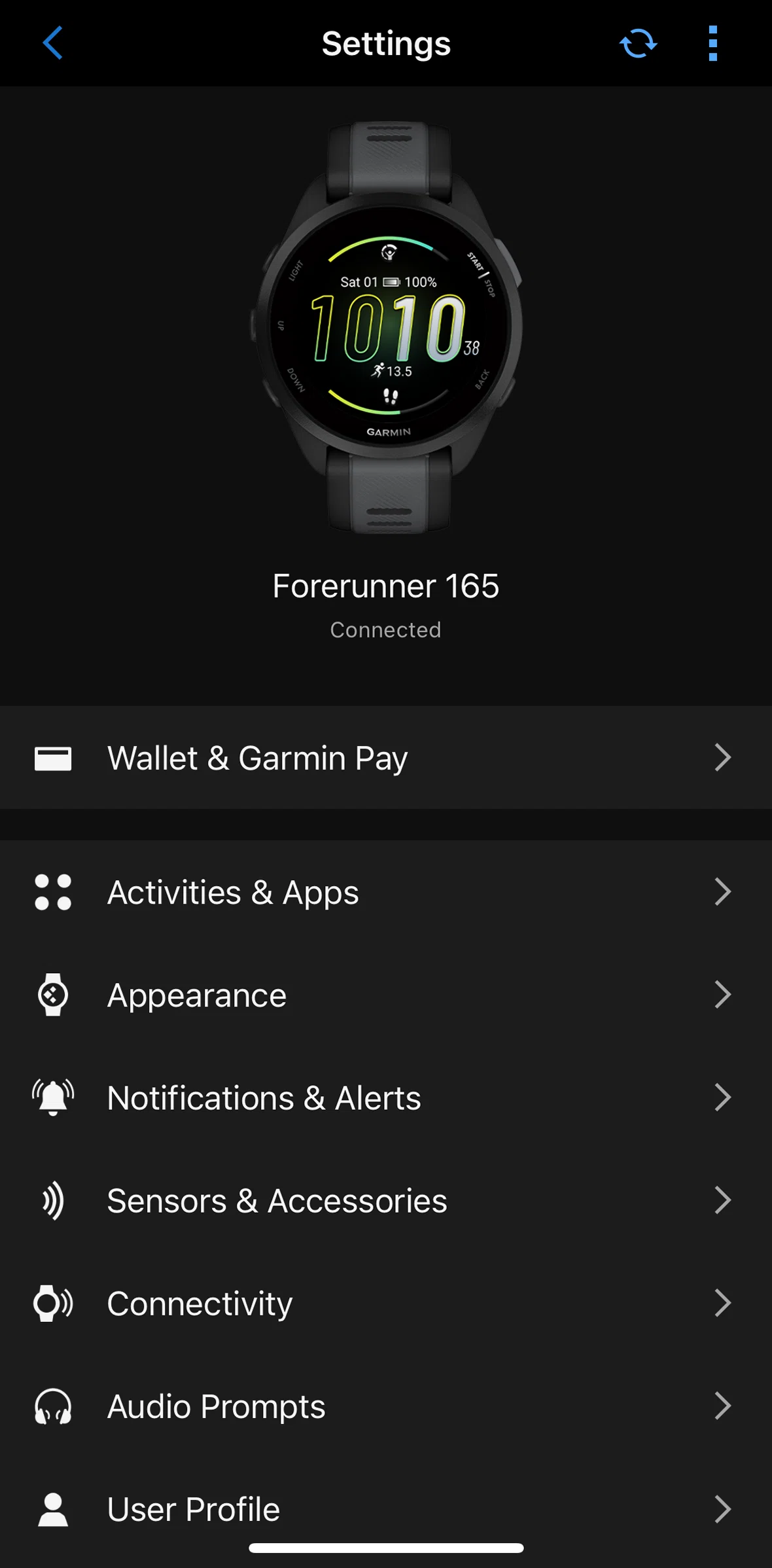 Garmin Connect Screen screen in the Changing heart rate alert flow