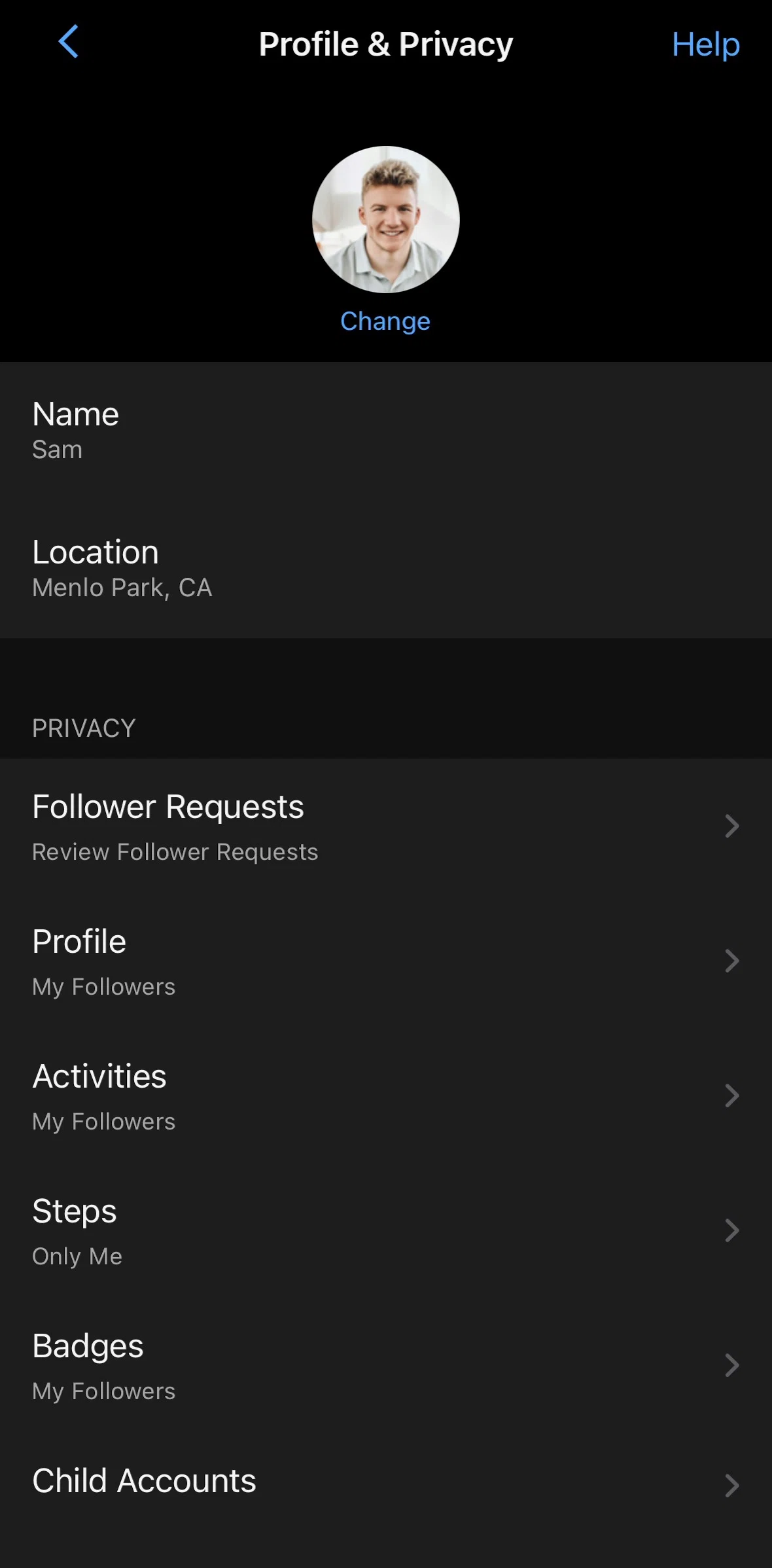 Garmin Connect Screen screen in the Child accounts flow