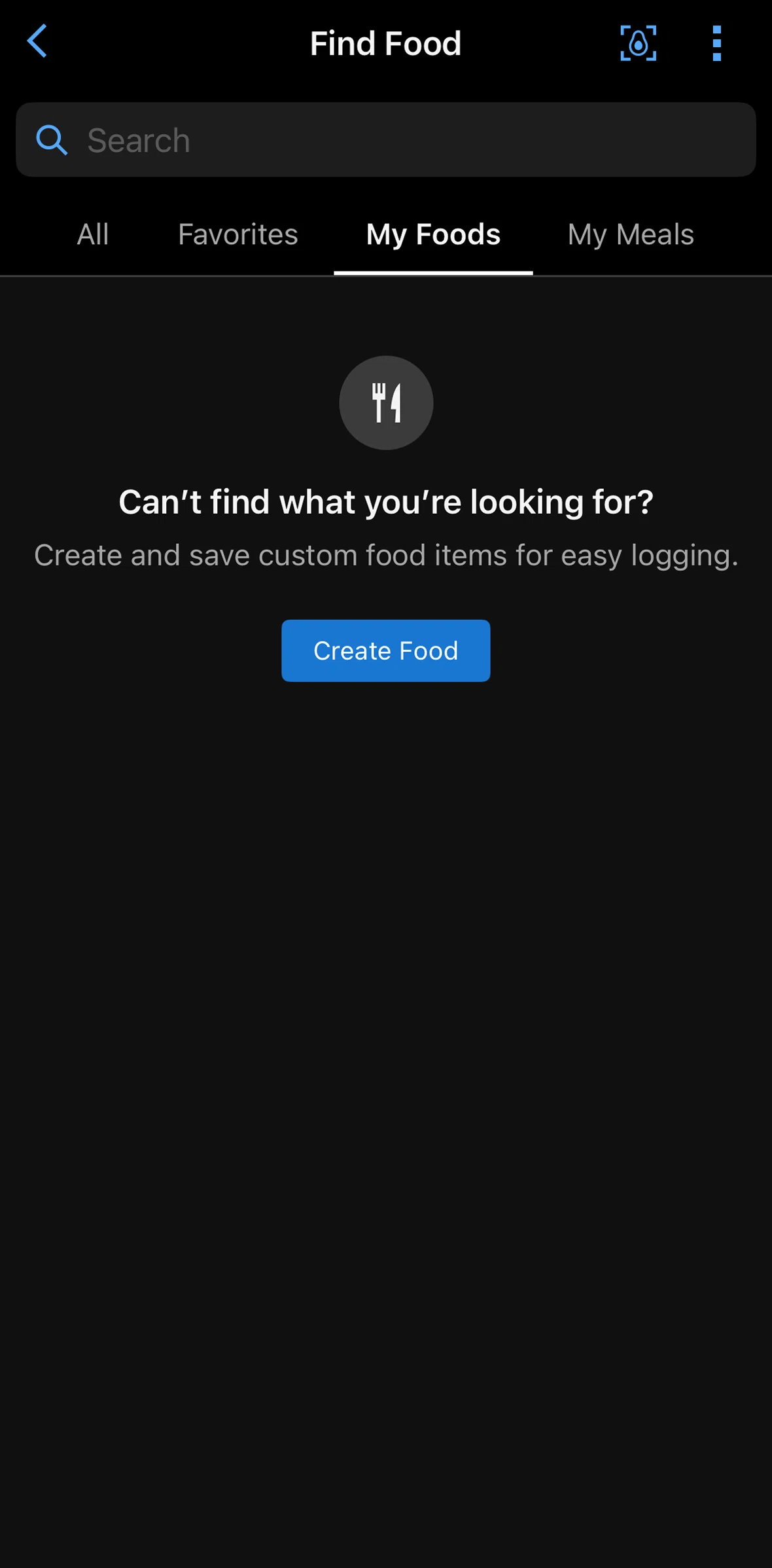 Garmin Connect Screen screen in the Creating a food flow