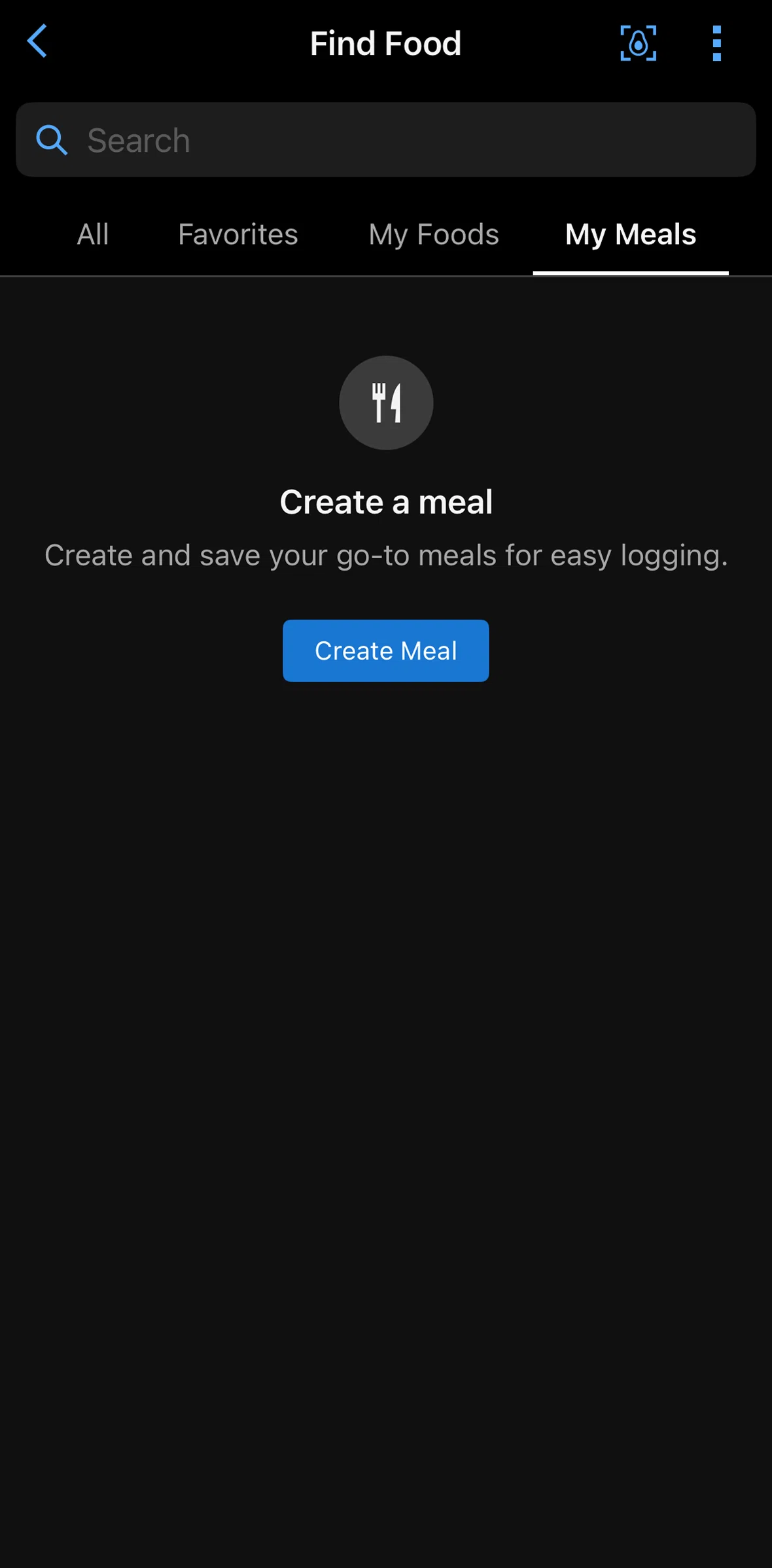 Garmin Connect Screen screen in the Creating a meal flow