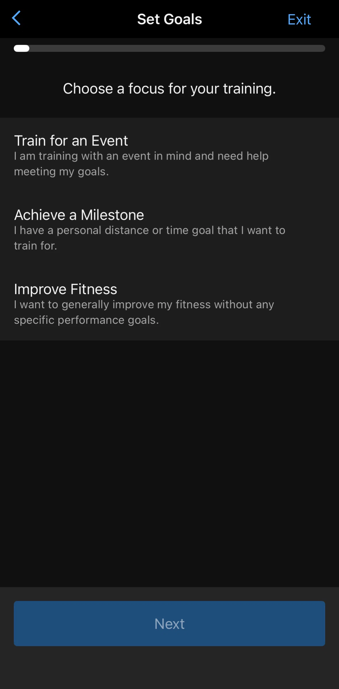 Garmin Connect Screen screen in the Creating a training plan (Garmin Run Coach) flow