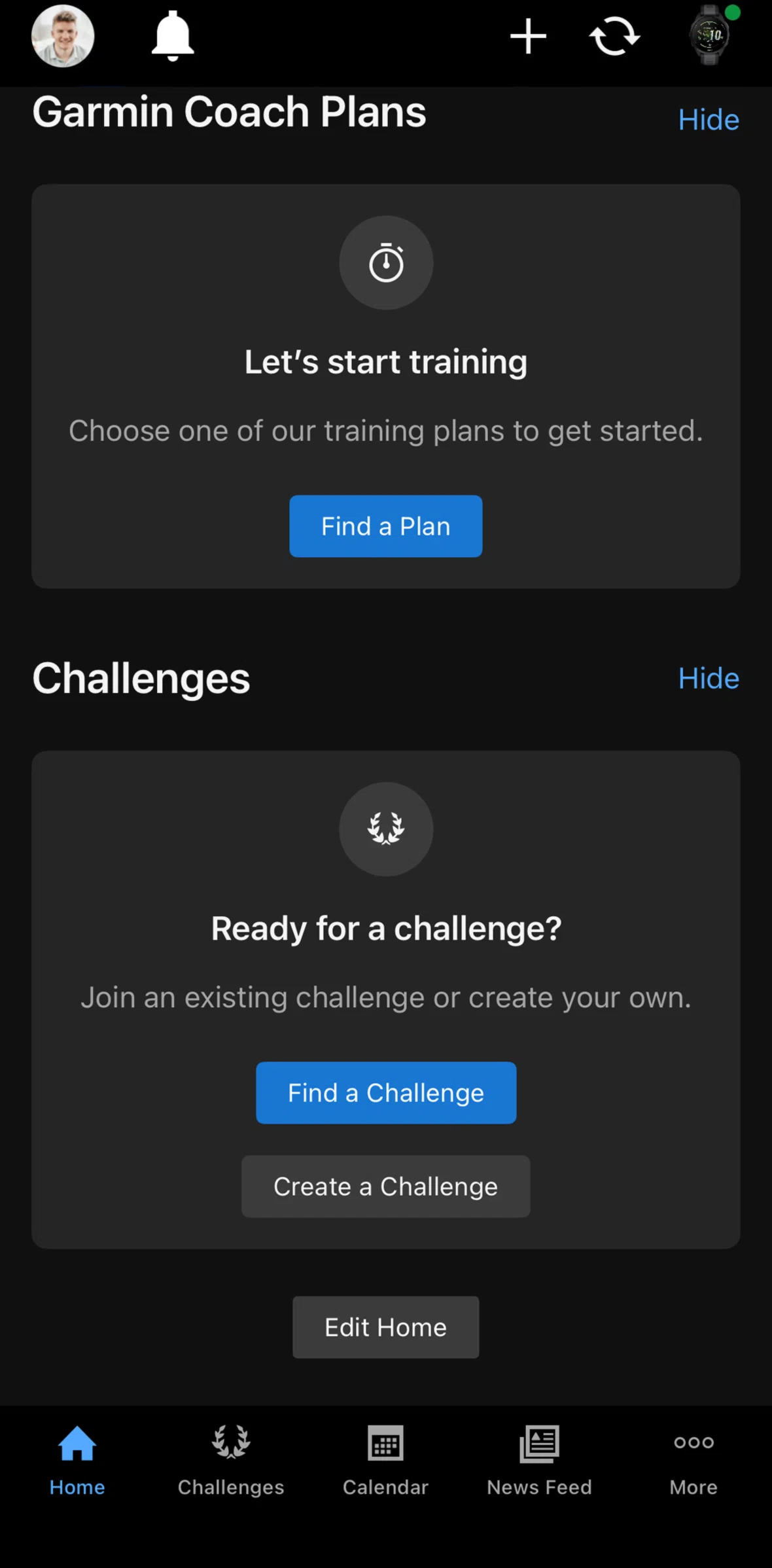 Garmin Connect Screen screen in the Creating a training plan flow