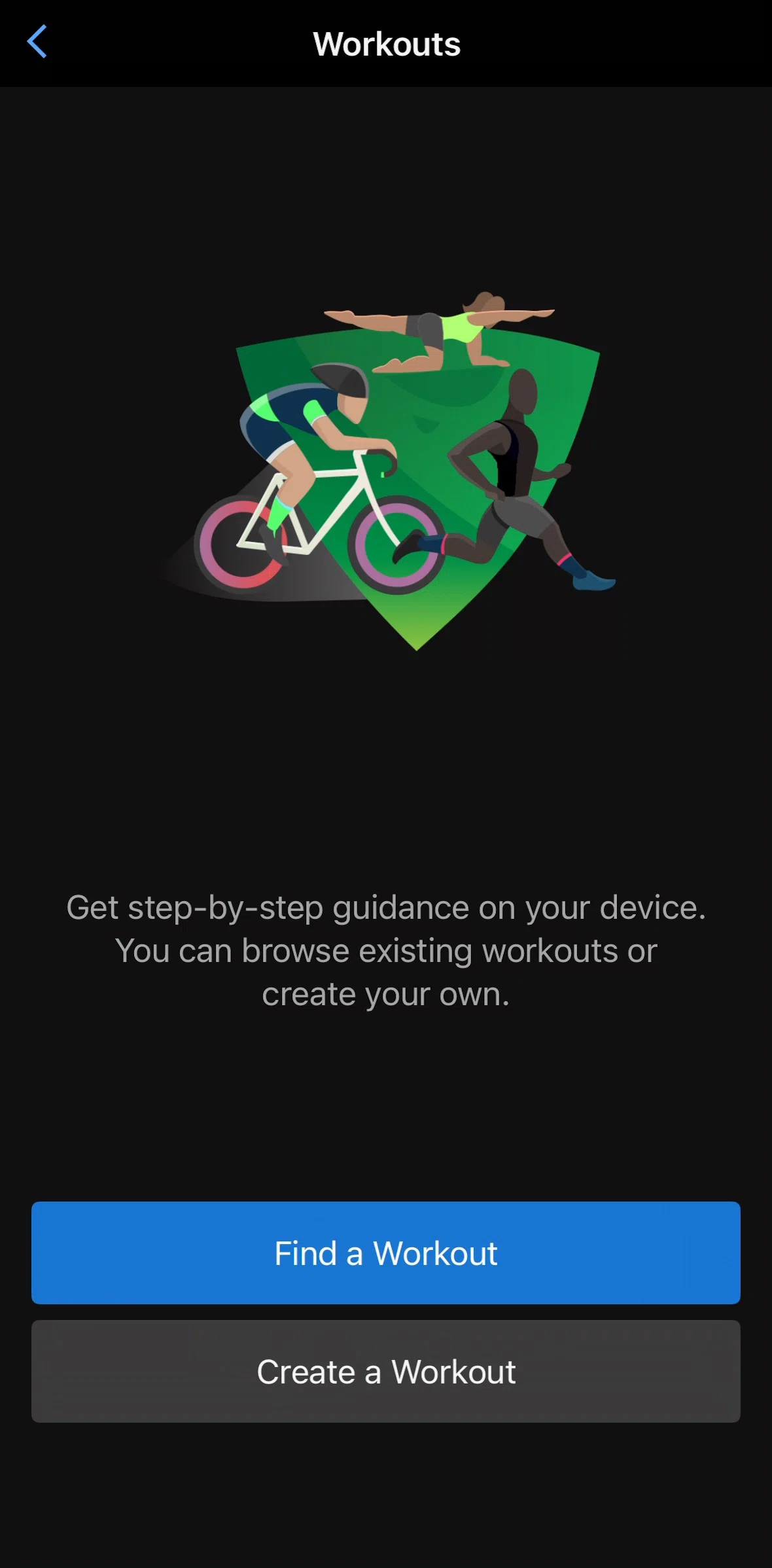 Garmin Connect Screen screen in the Creating a workout flow