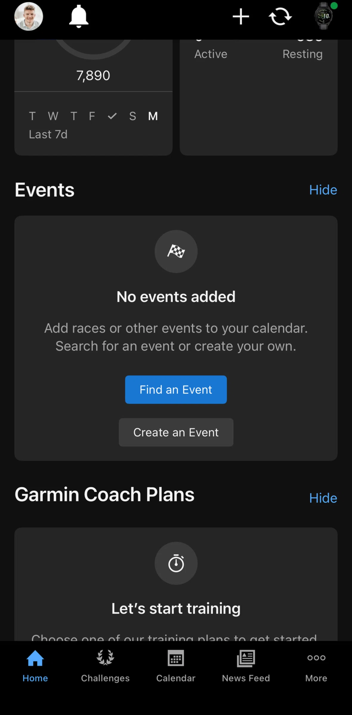 Garmin Connect Screen screen in the Creating an event flow