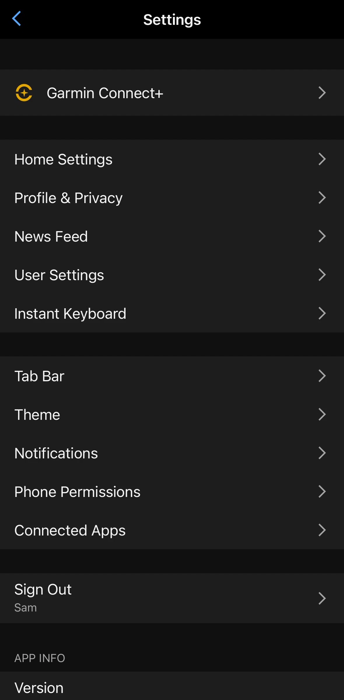 Garmin Connect Screen screen in the Editing tabs flow