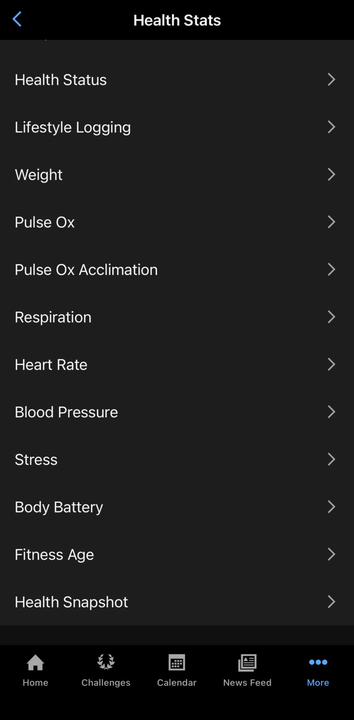Garmin Connect Screen screen in the Fitness age flow