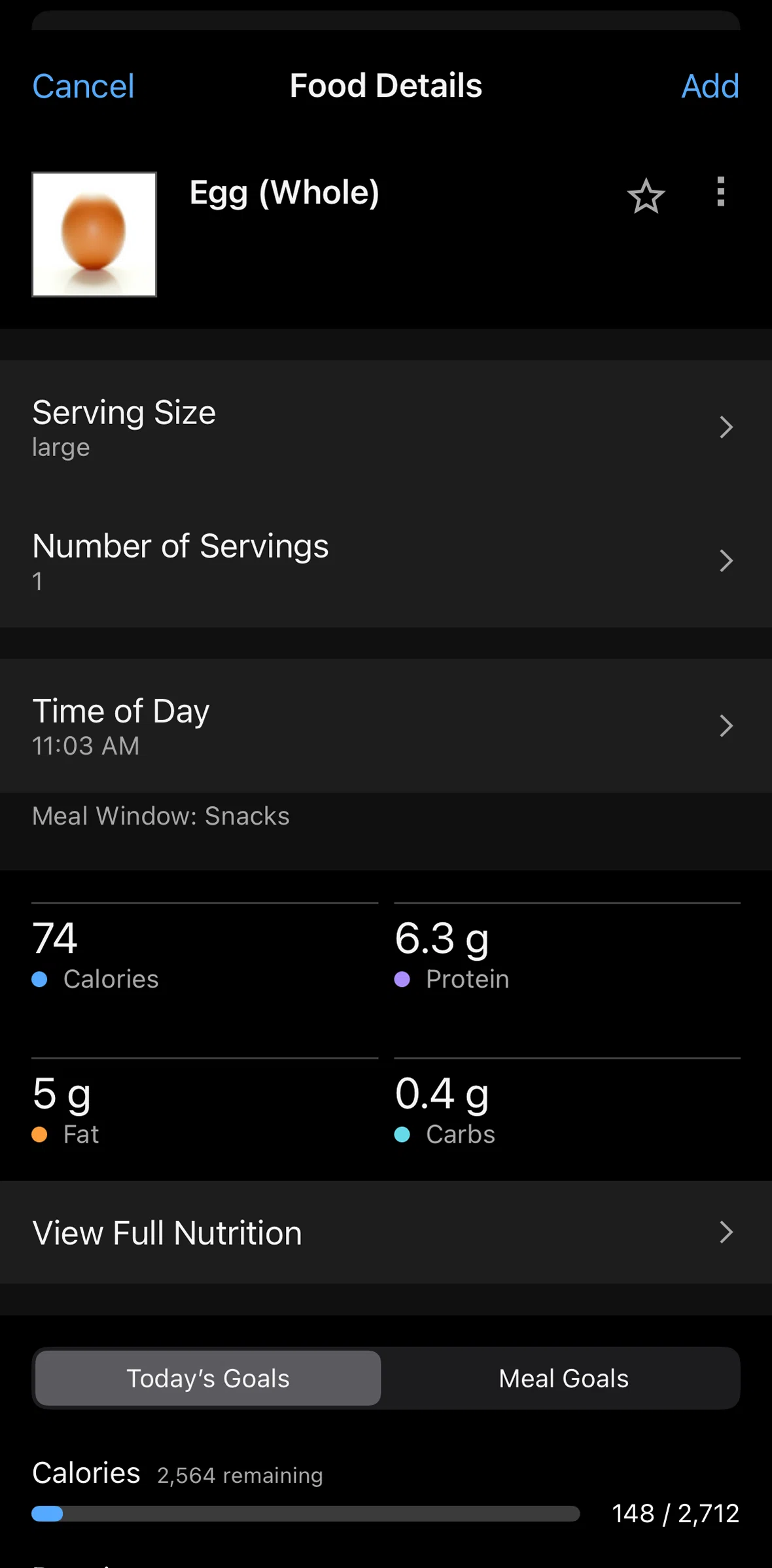 Garmin Connect Screen screen in the Full nutrition flow