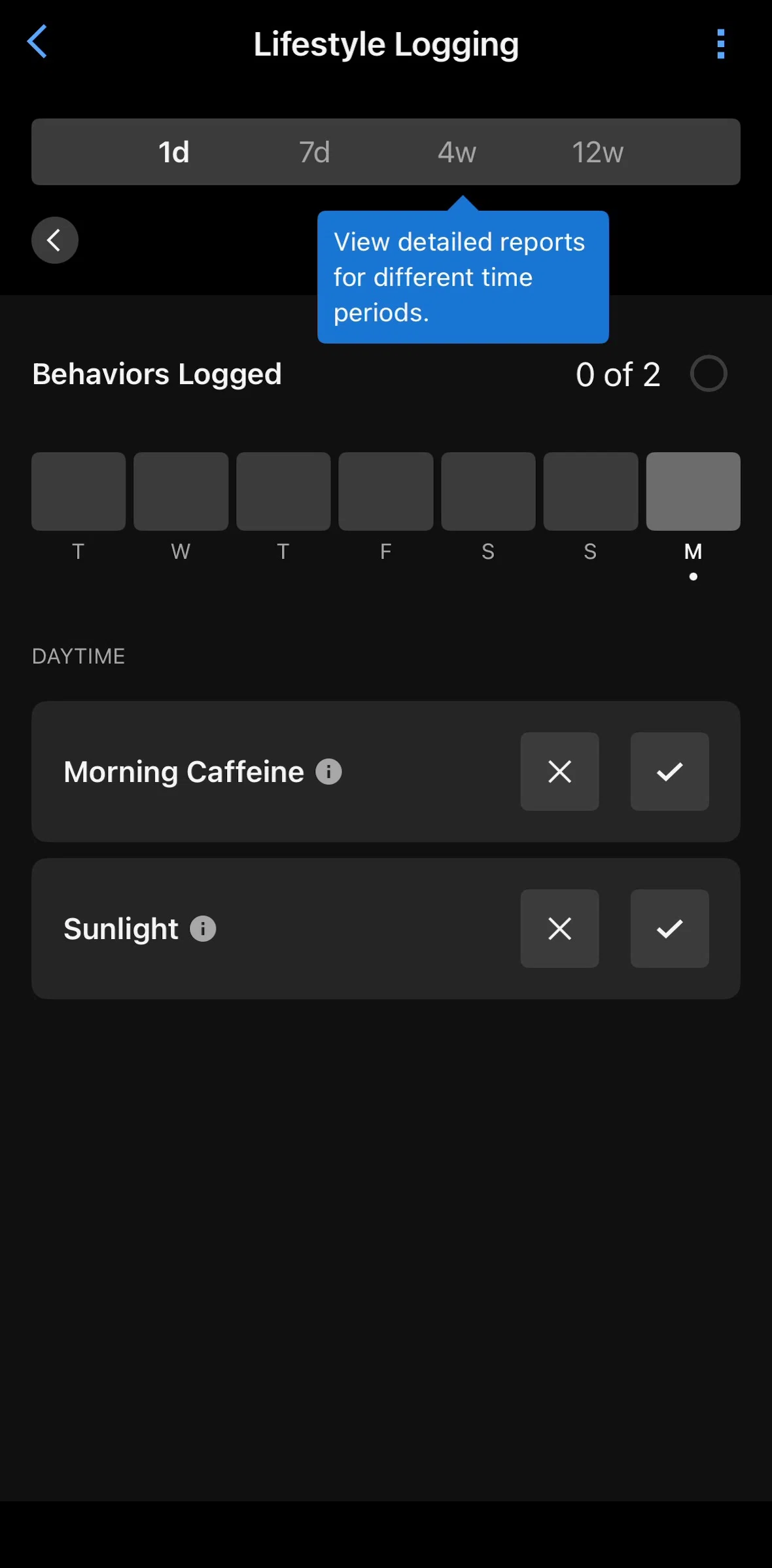 Garmin Connect Screen screen in the Logging a behavior flow
