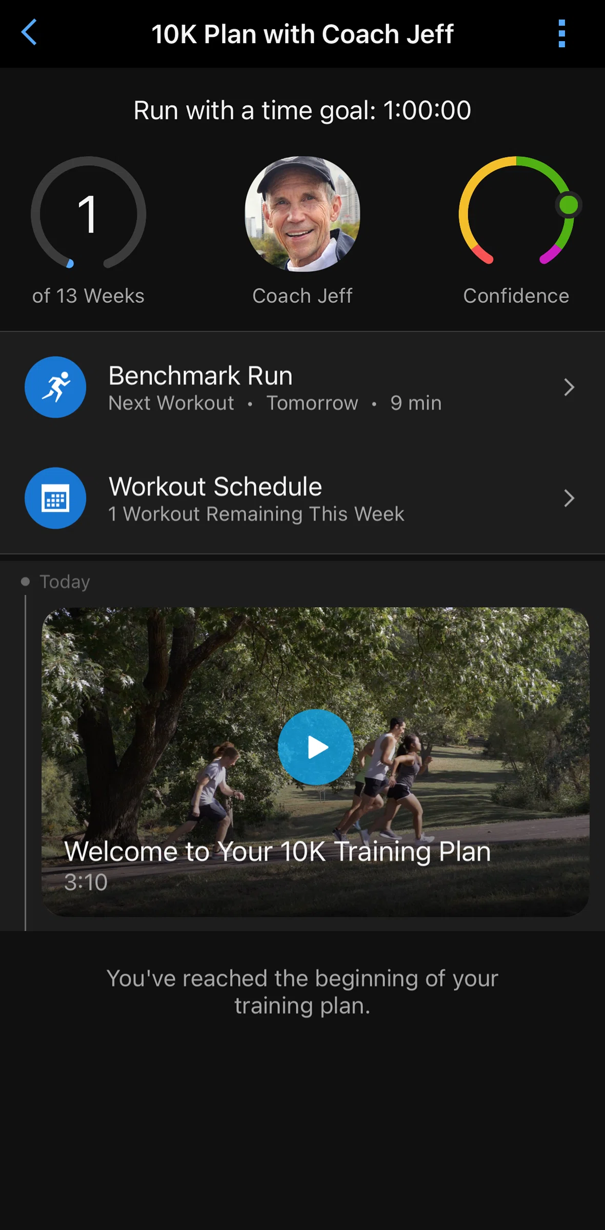 Garmin Connect Screen screen in the Pausing a plan flow