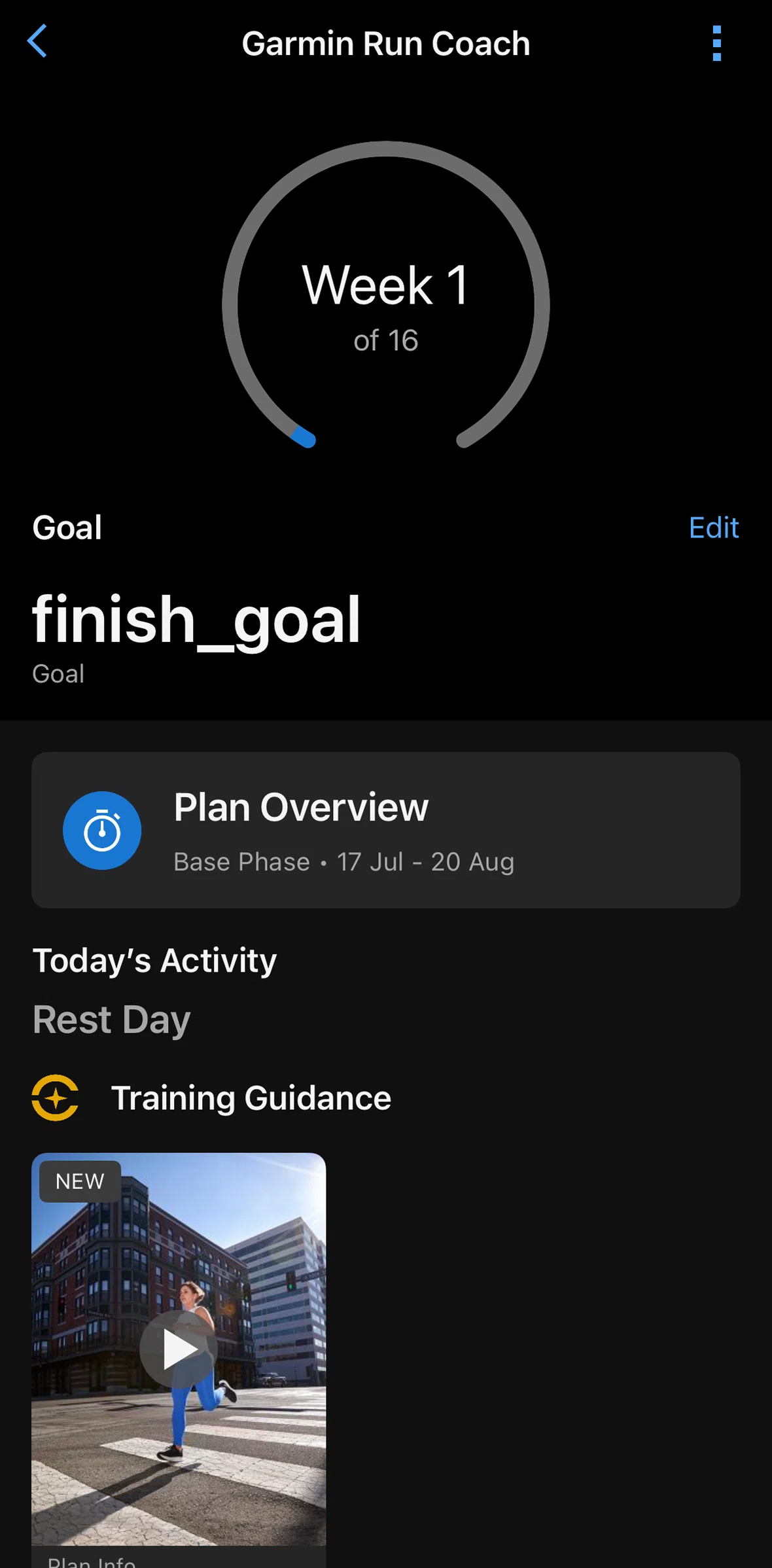 Garmin Connect Screen screen in the Plan overview flow