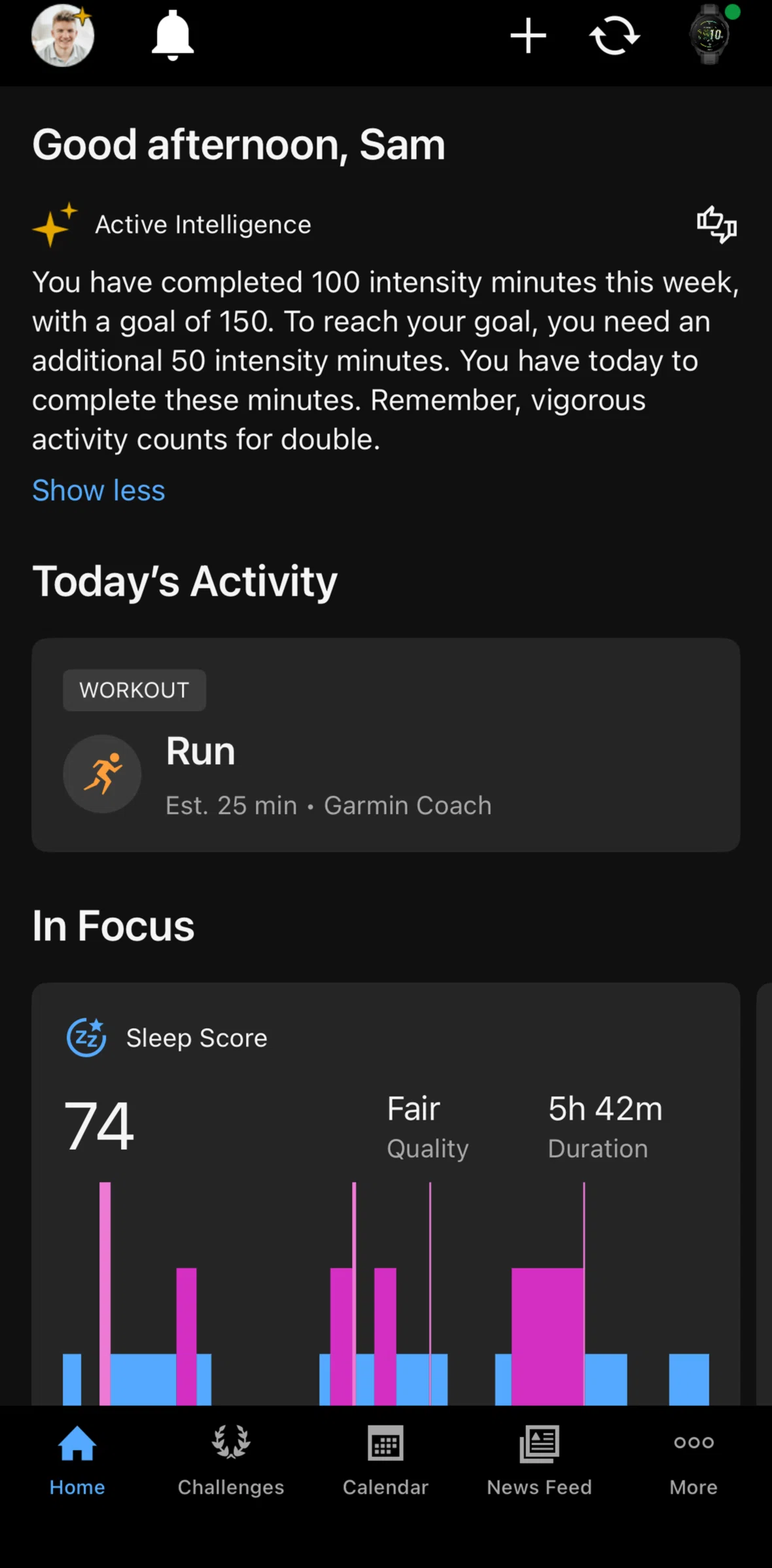 Garmin Connect Screen screen in the Rating an insight flow