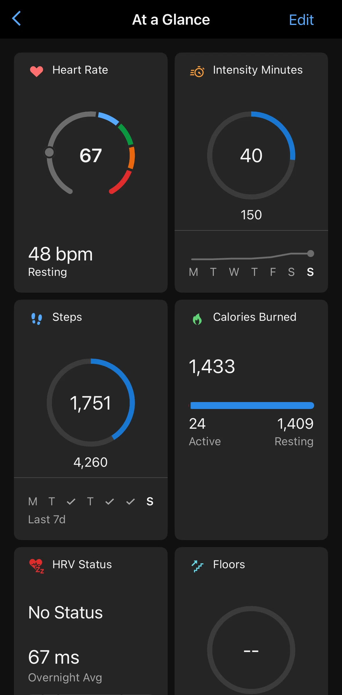 Garmin Connect Screen screen in the Reordering at a glance flow