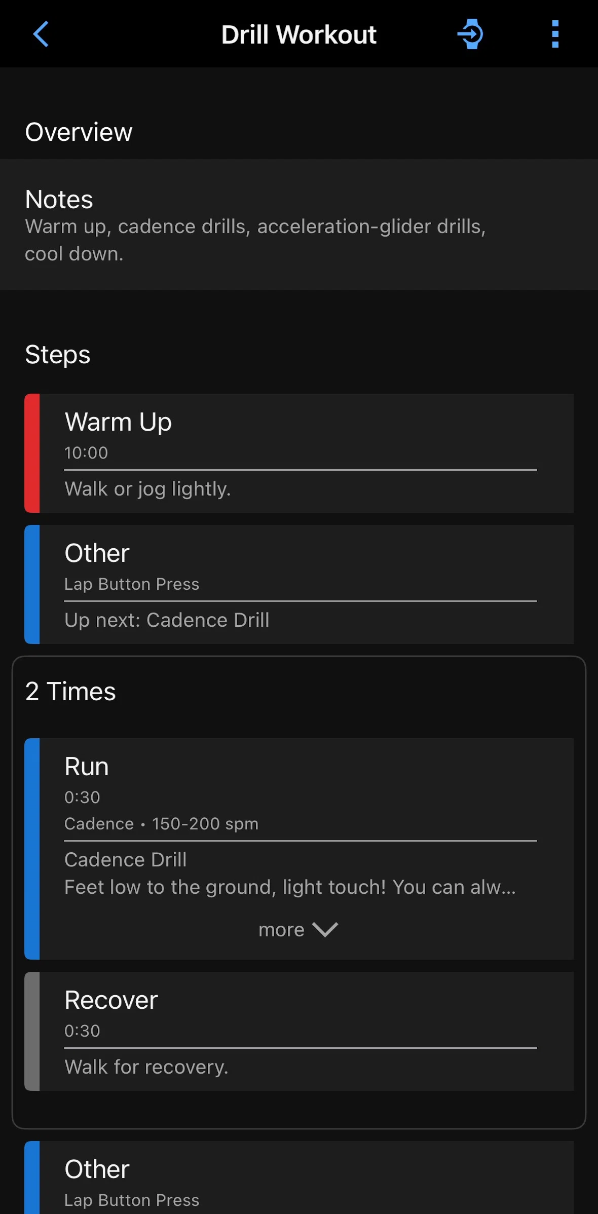 Garmin Connect Screen screen in the Rescheduling a workout flow