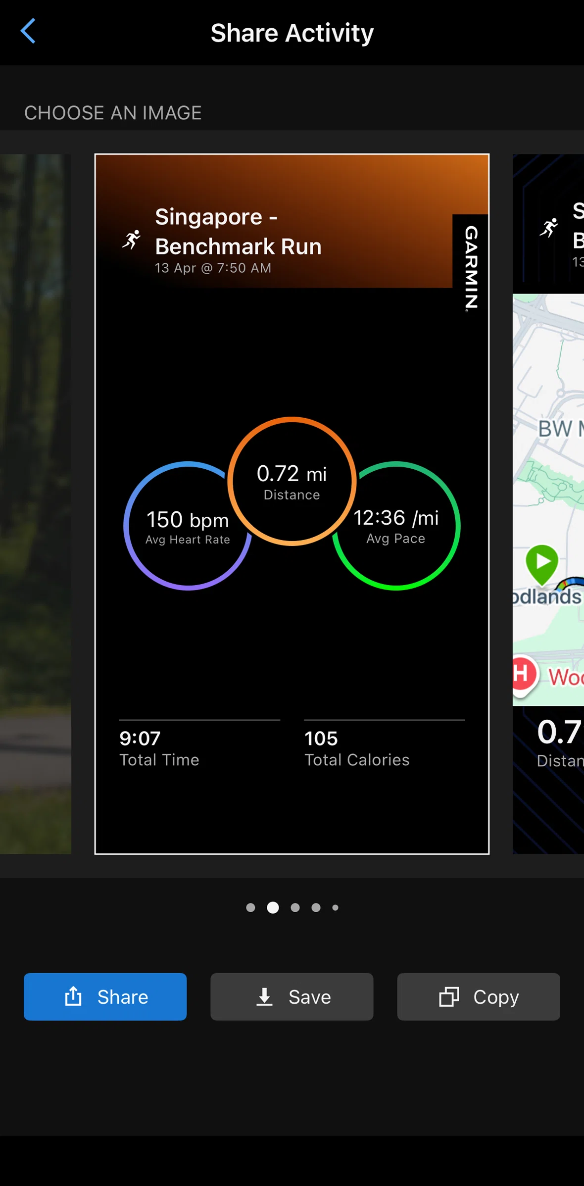 Garmin Connect Screen screen in the Saving an image flow