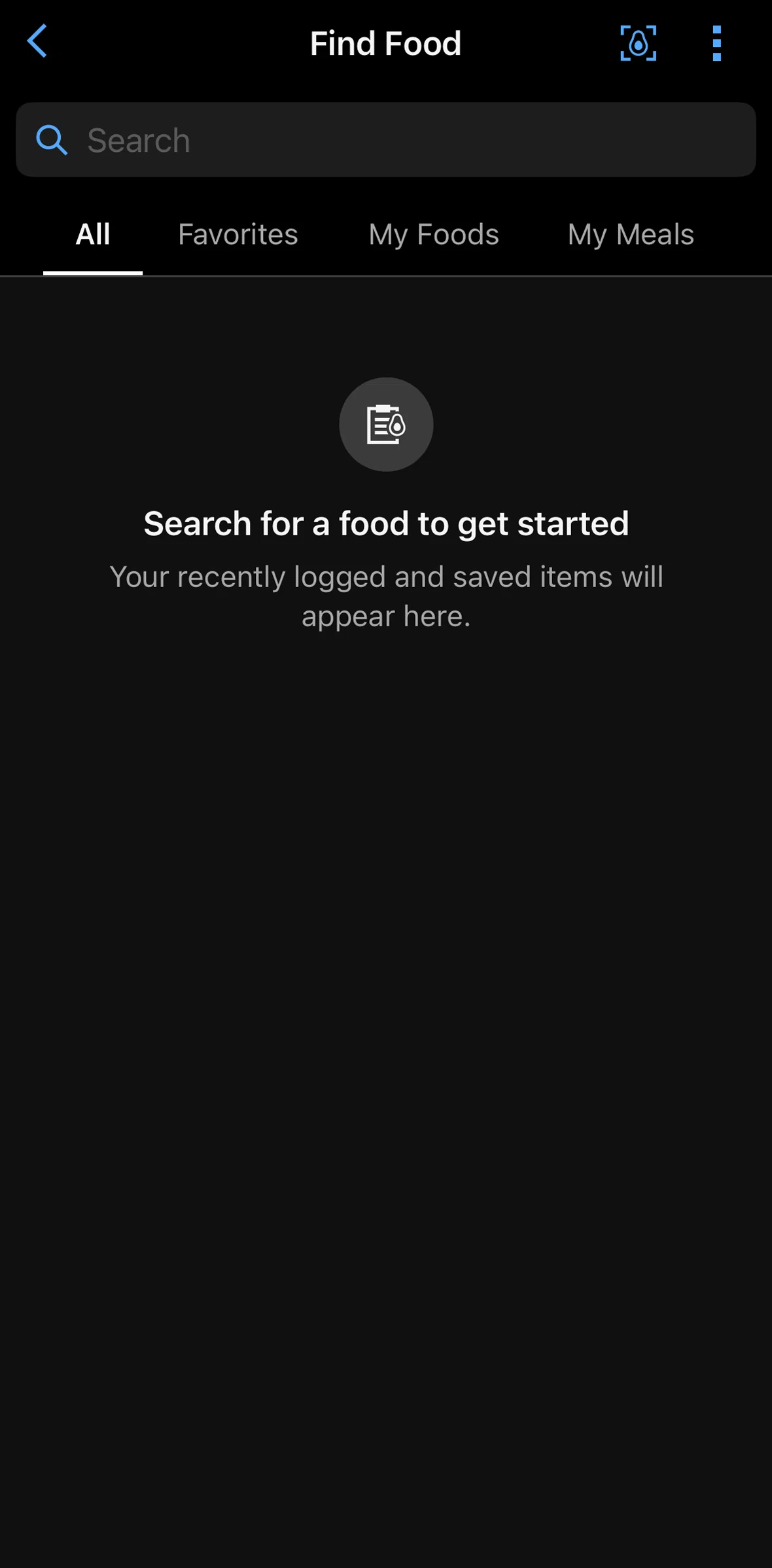 Garmin Connect Screen screen in the Scanning a food flow