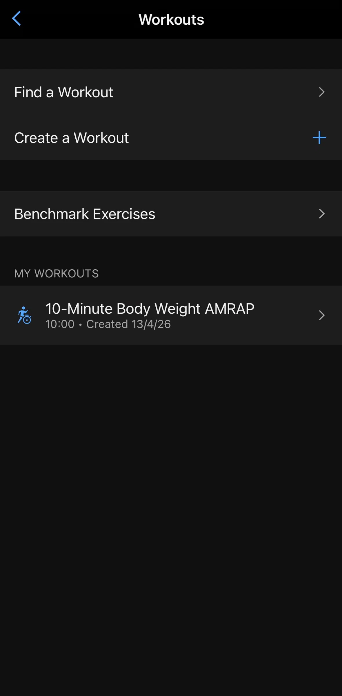 Garmin Connect Screen screen in the Setting up a benchmark exercise flow