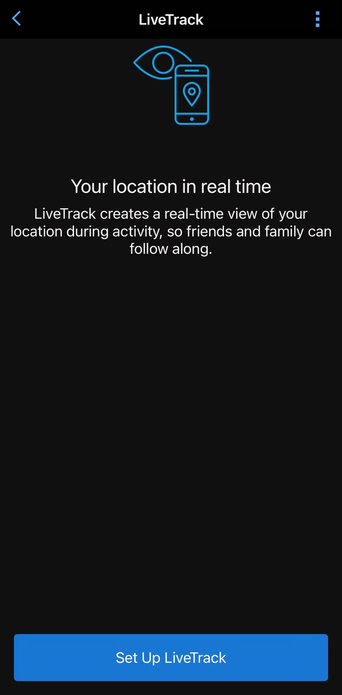 Garmin Connect Screen screen in the Setting up LiveTrack flow