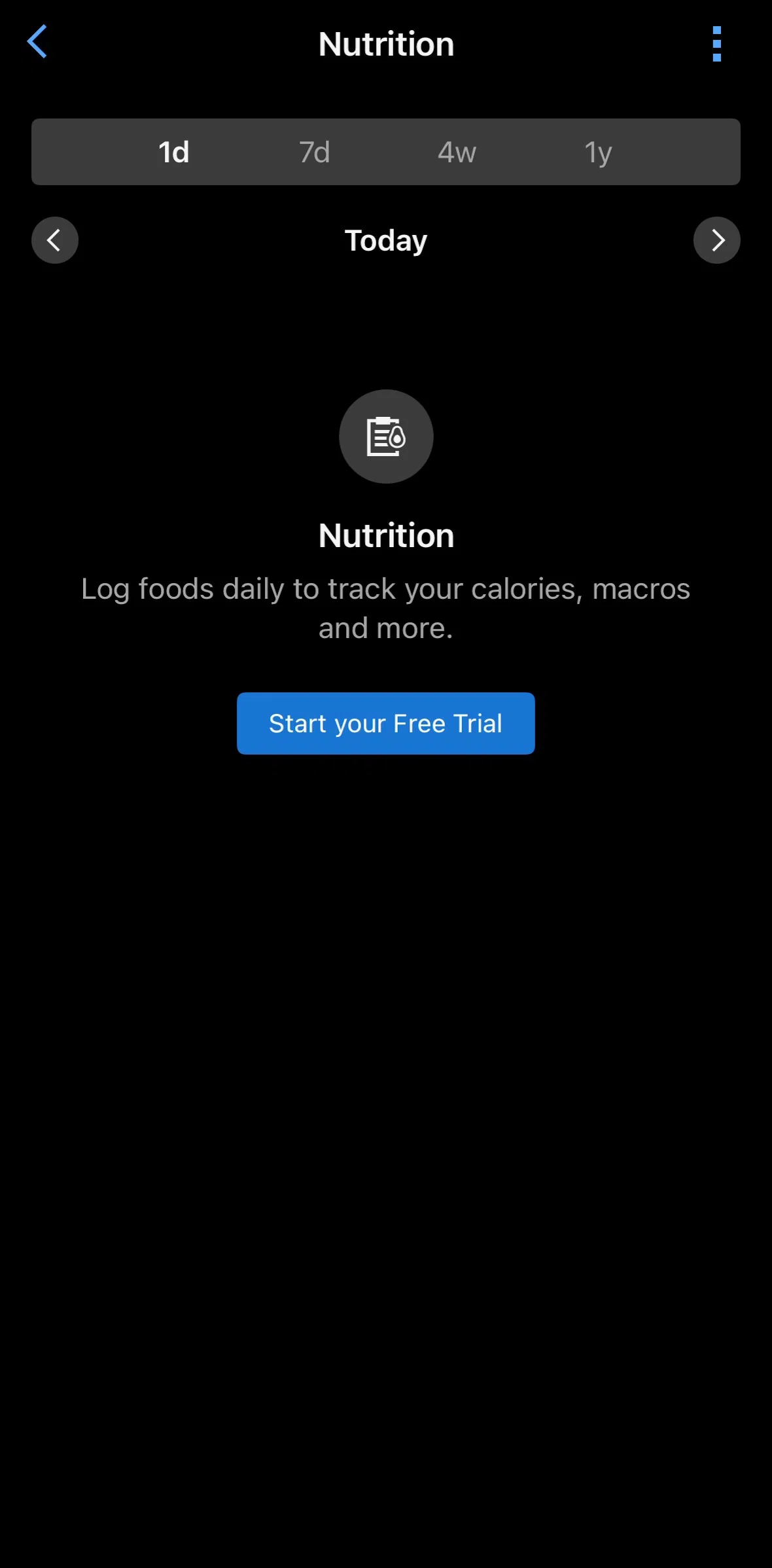 Garmin Connect Screen screen in the Setting up nutrition flow