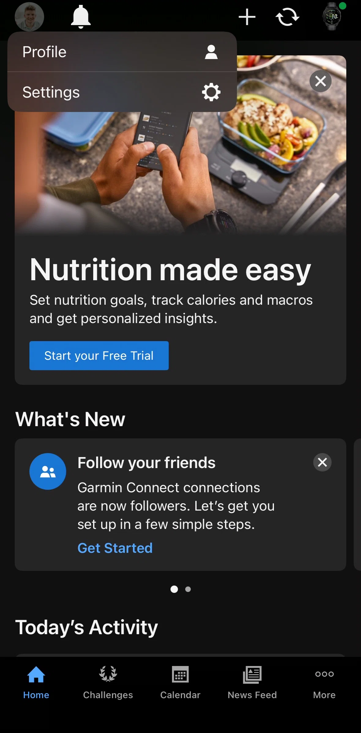 Garmin Connect Screen screen in the Settings flow