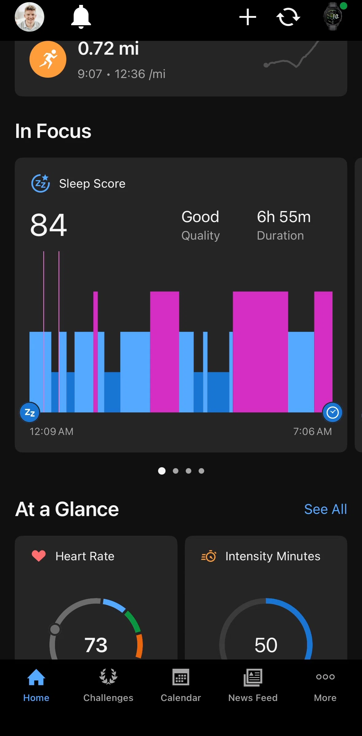 Garmin Connect Screen screen in the Sleep flow