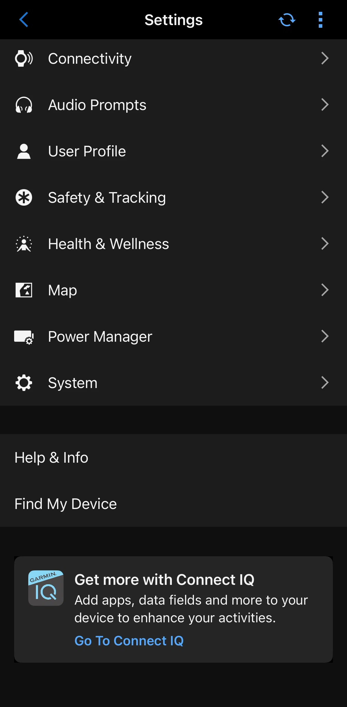 Garmin Connect Screen screen in the System flow