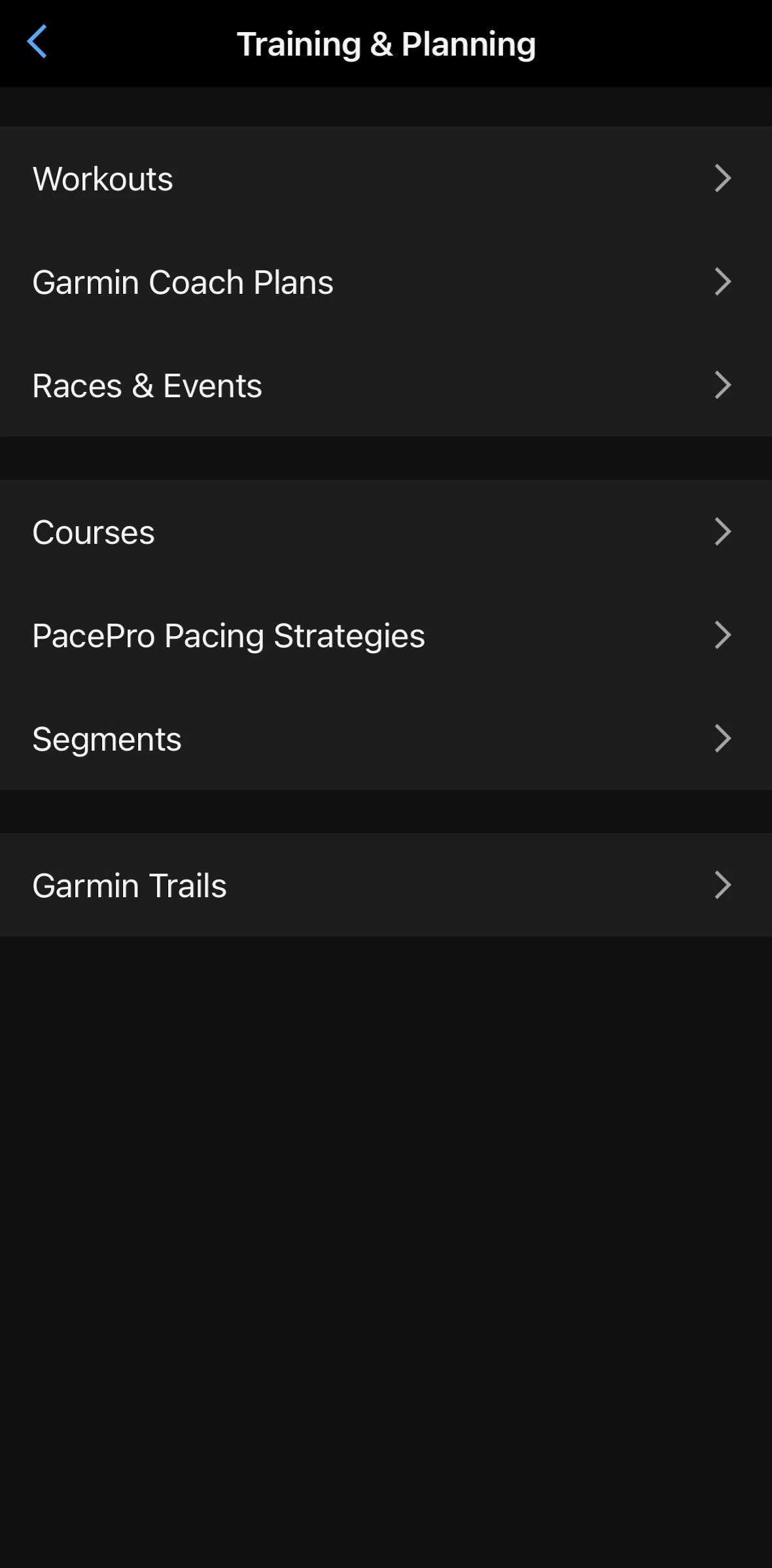 Garmin Connect Screen screen in the Workouts flow