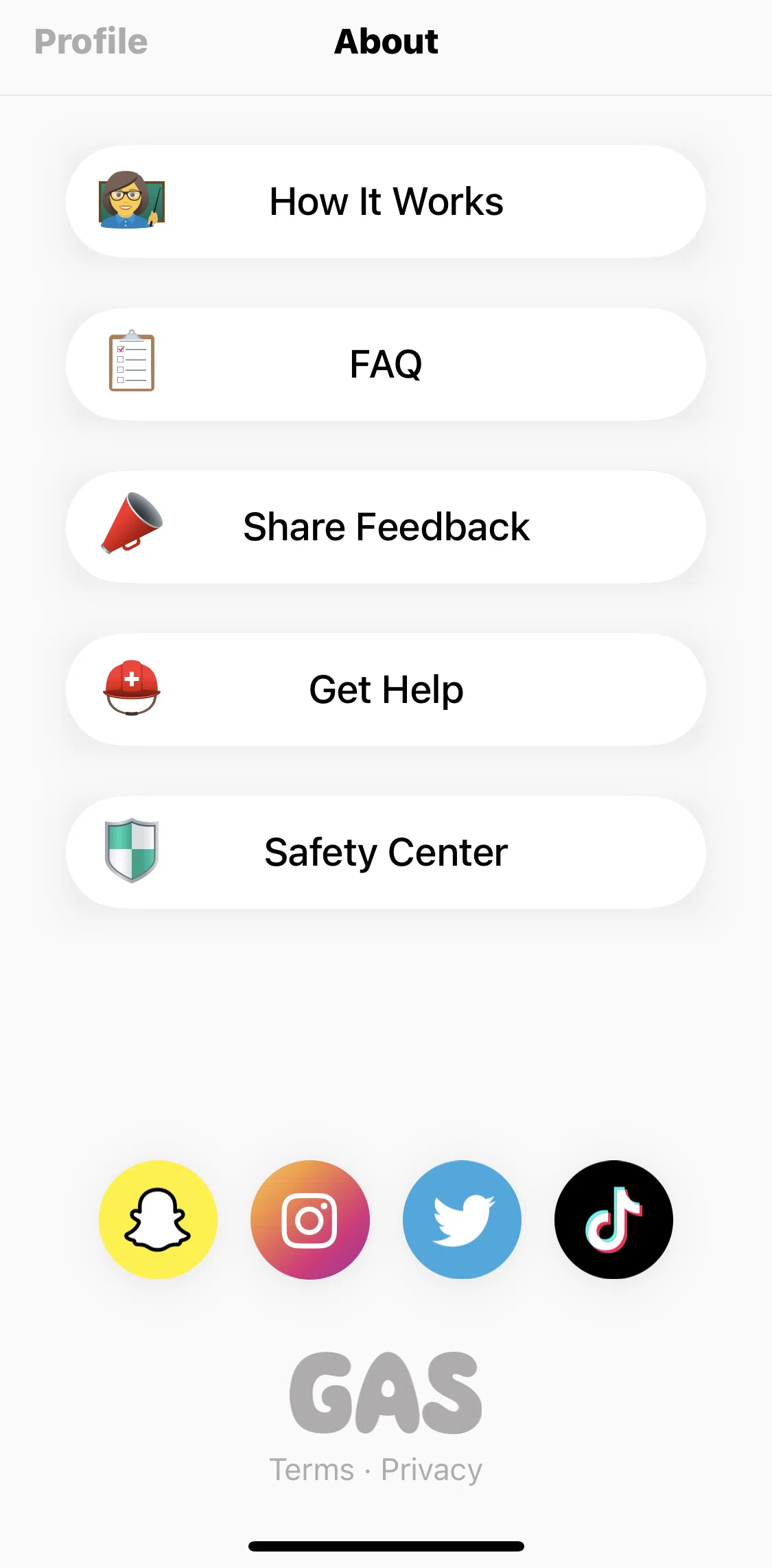 Gas Screen screen in the Get help flow