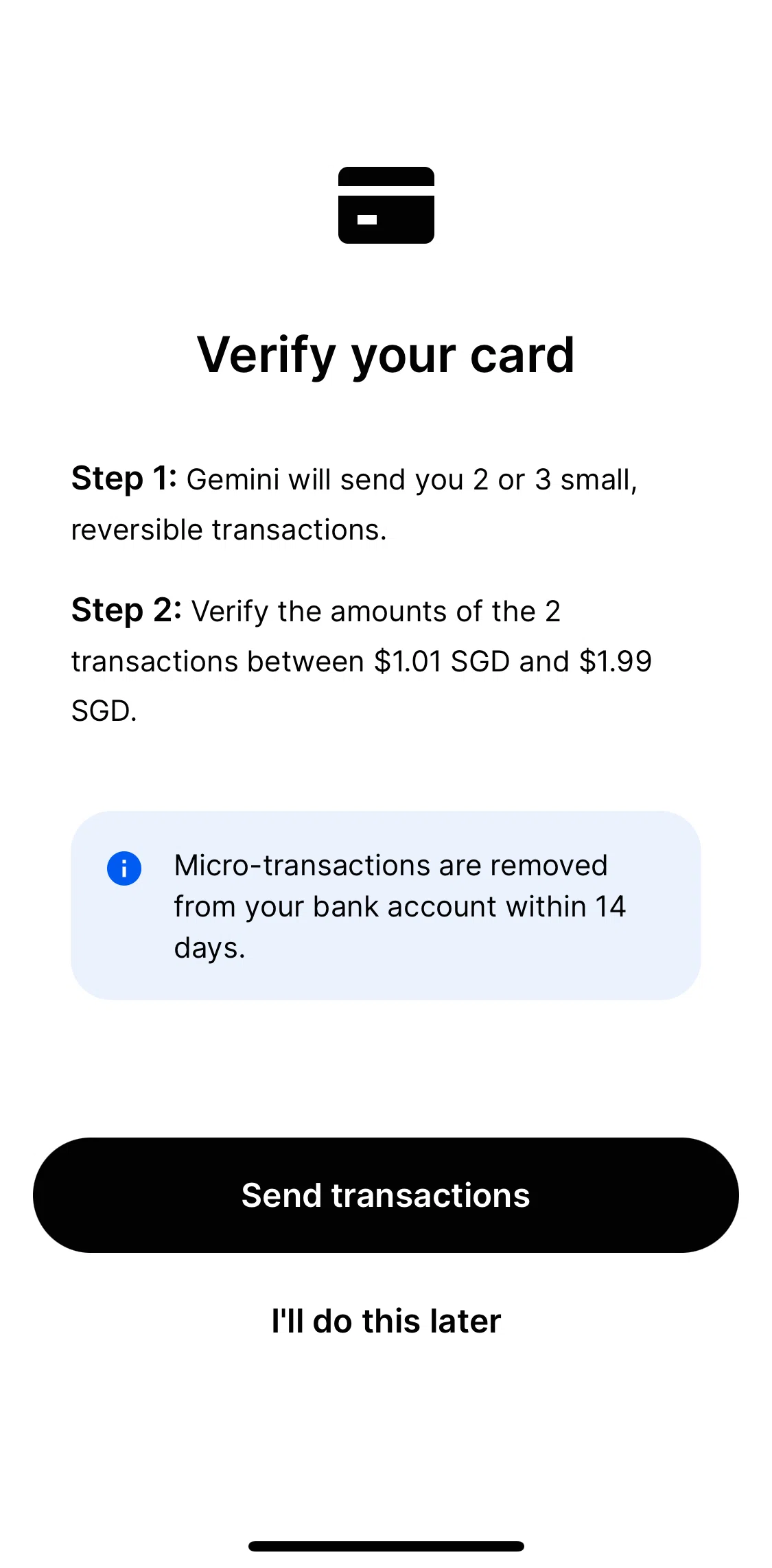 Gemini Screen screen in the Verifying card flow