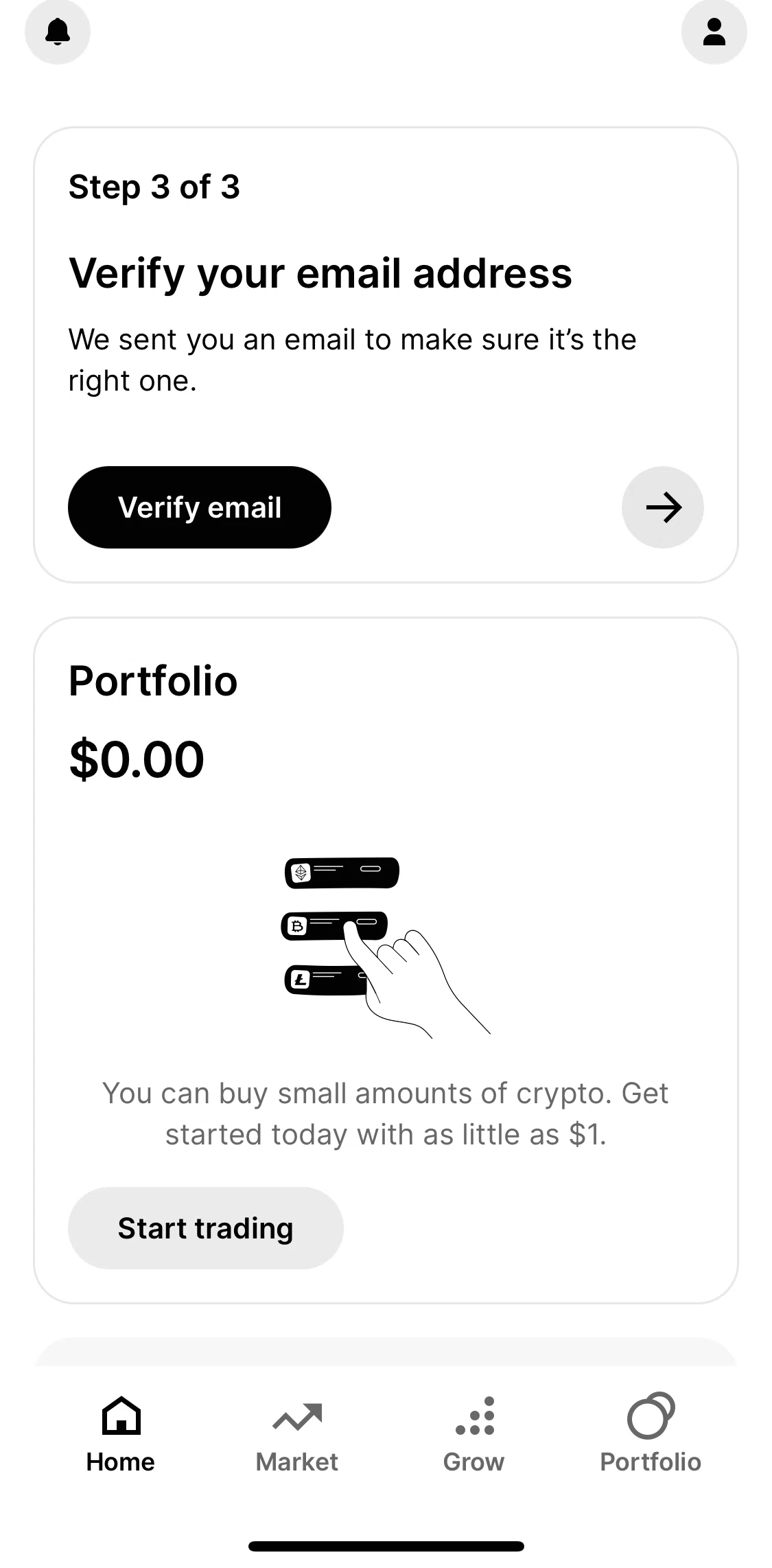 Gemini Screen screen in the Verifying email address flow