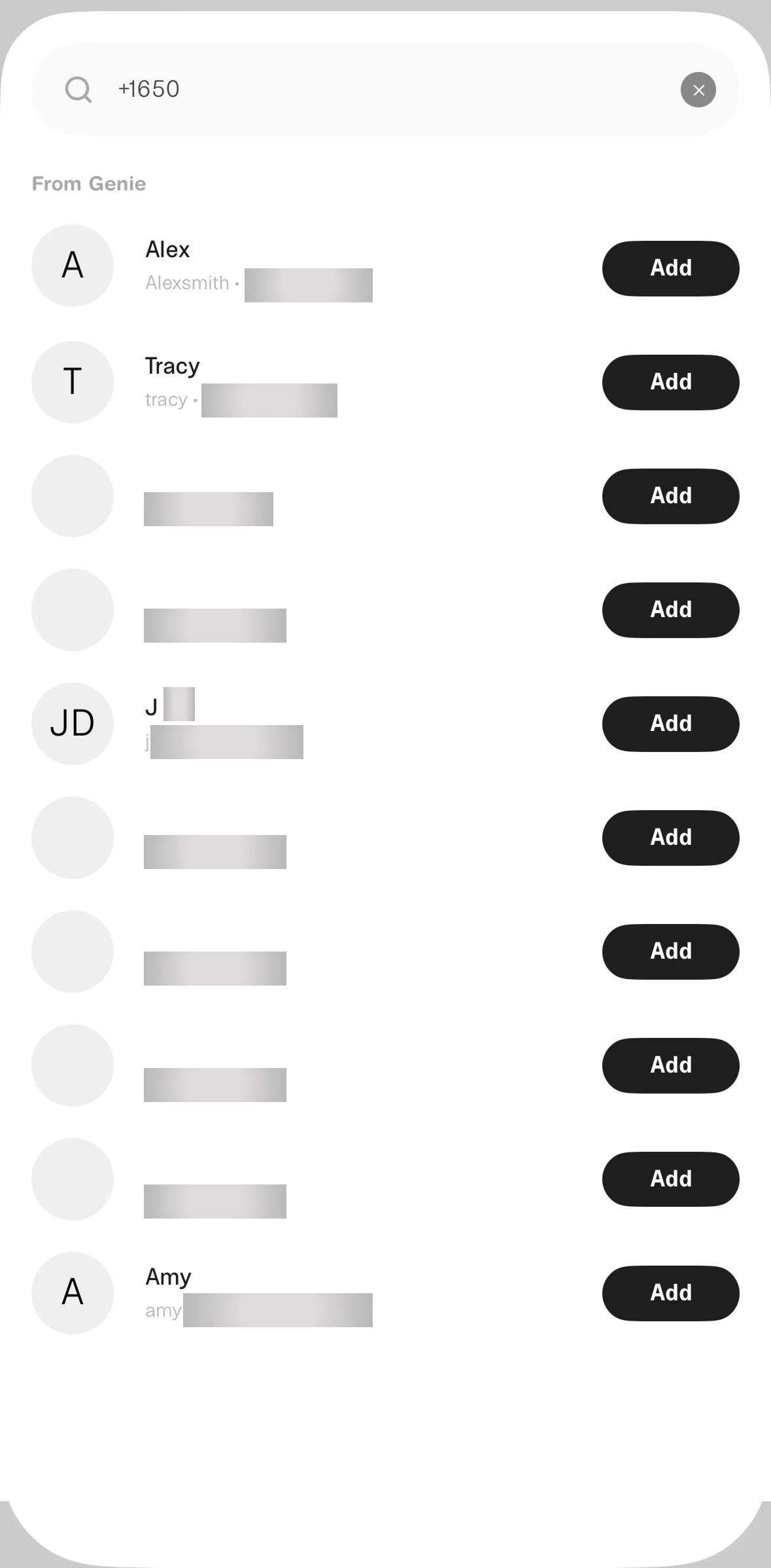 Genie Screen screen in the Adding a friend flow