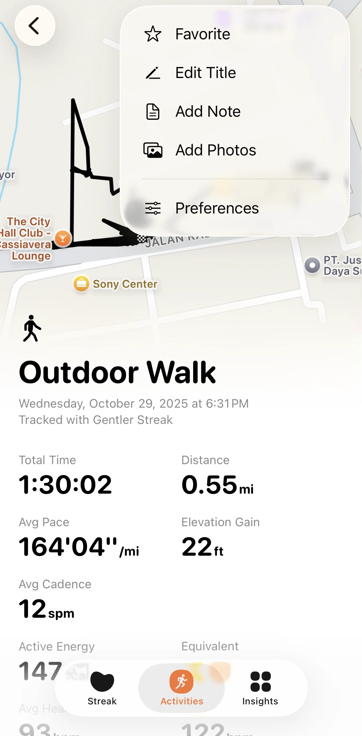 Gentler Streak Screen screen in the Changing activity preferences flow