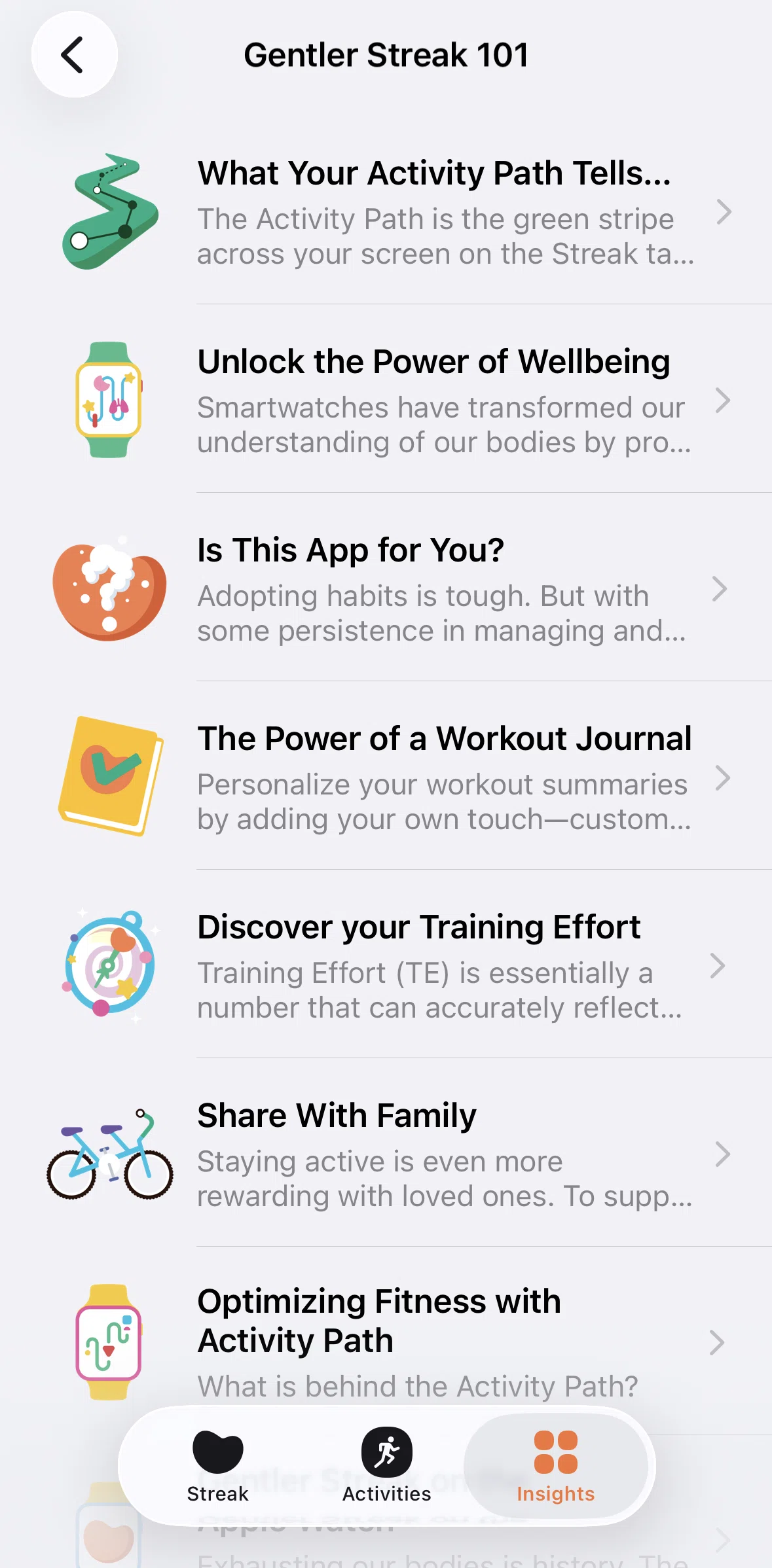 Gentler Streak Screen screen in the Insight detail flow