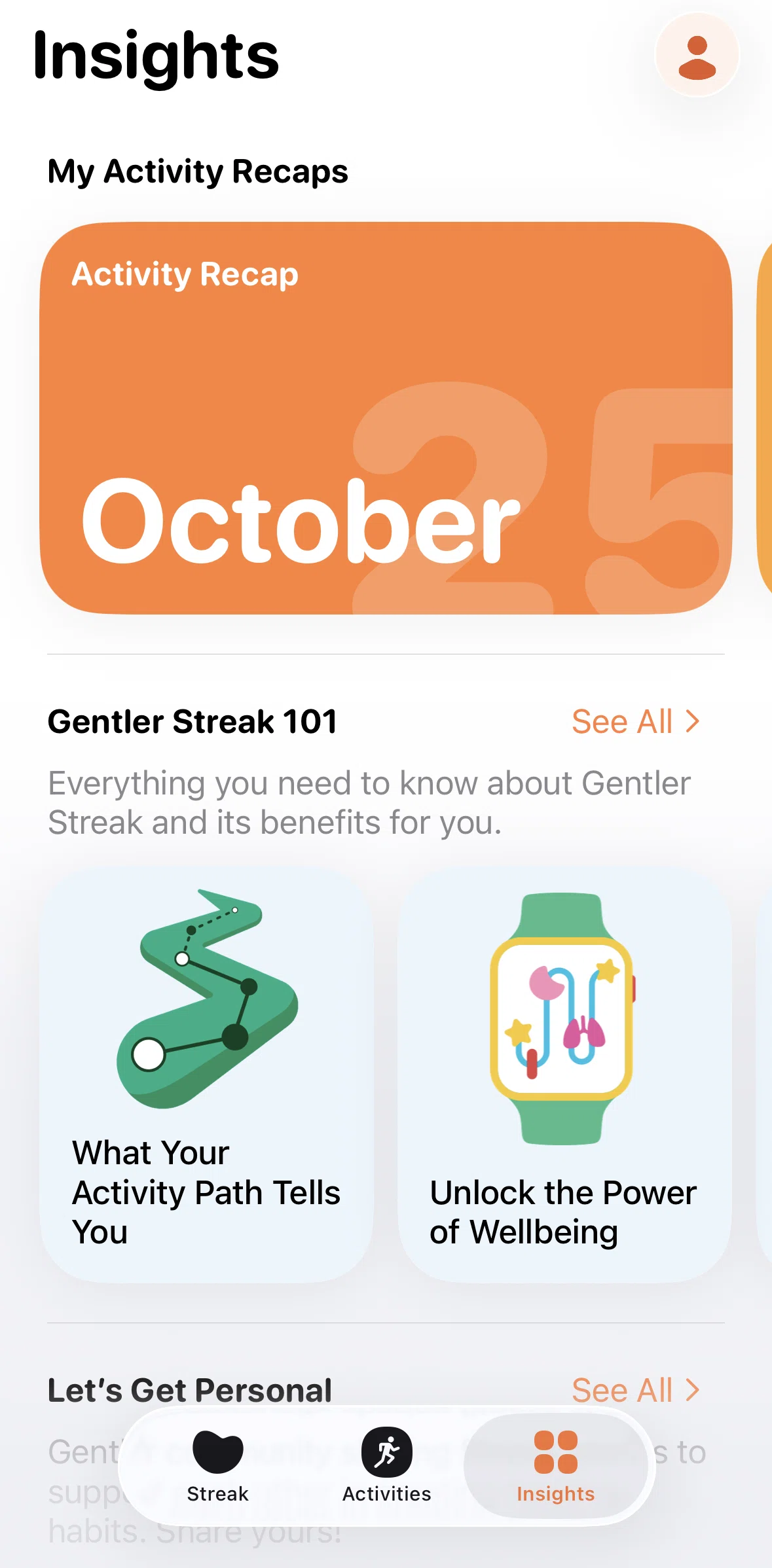 Gentler Streak Screen screen in the See all insights flow