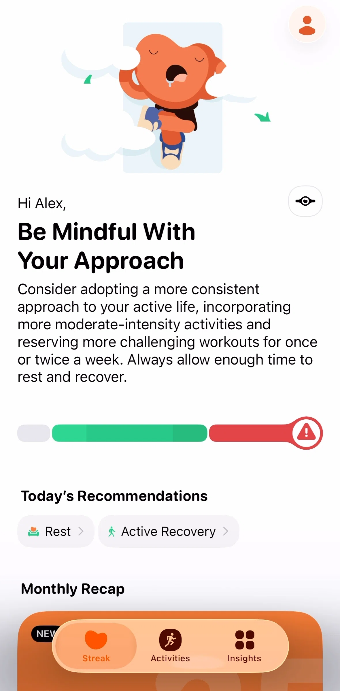 Gentler Streak Screen screen in the Today's recommendations flow