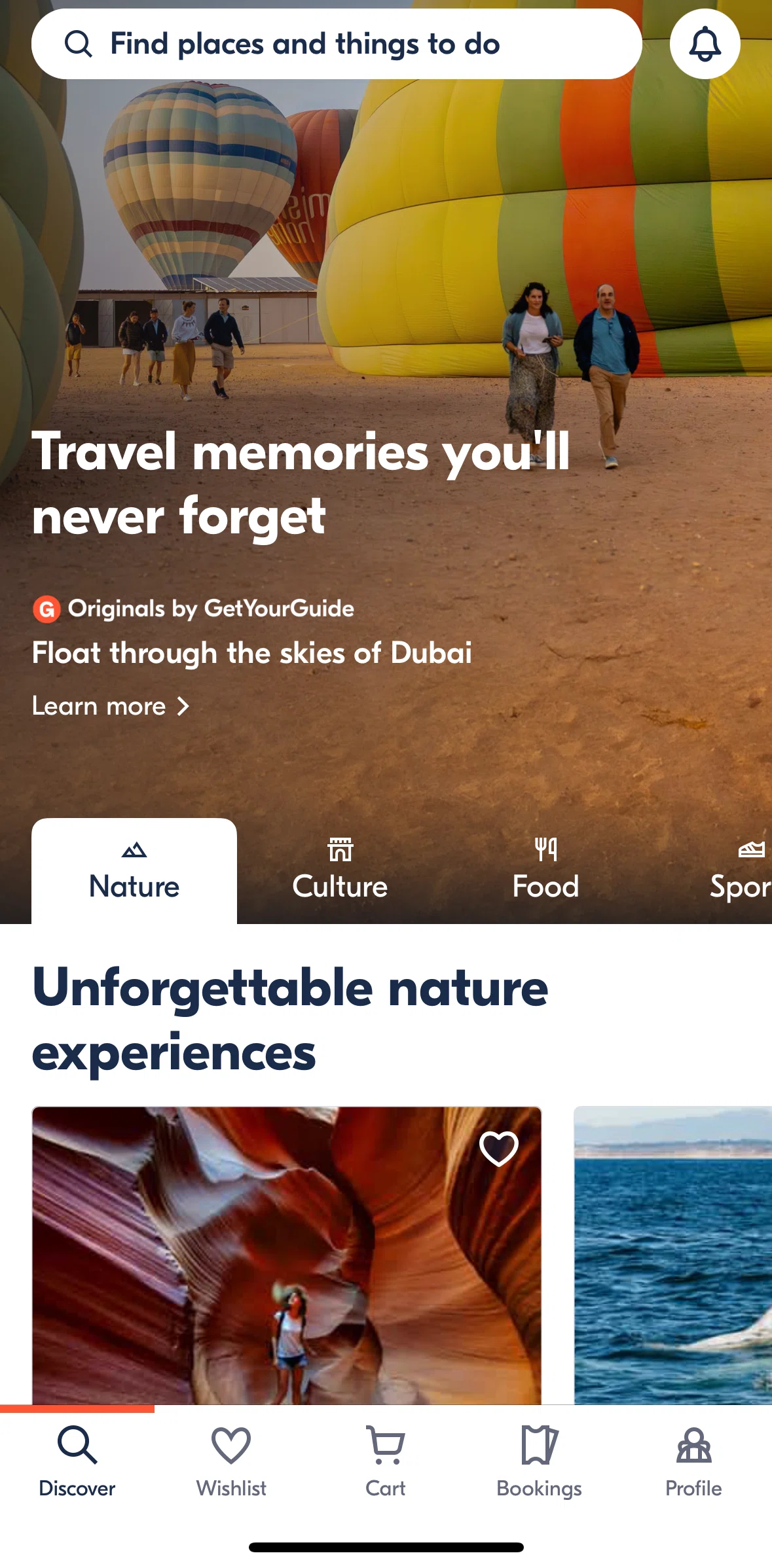 GetYourGuide Screen screen in the Bookings flow