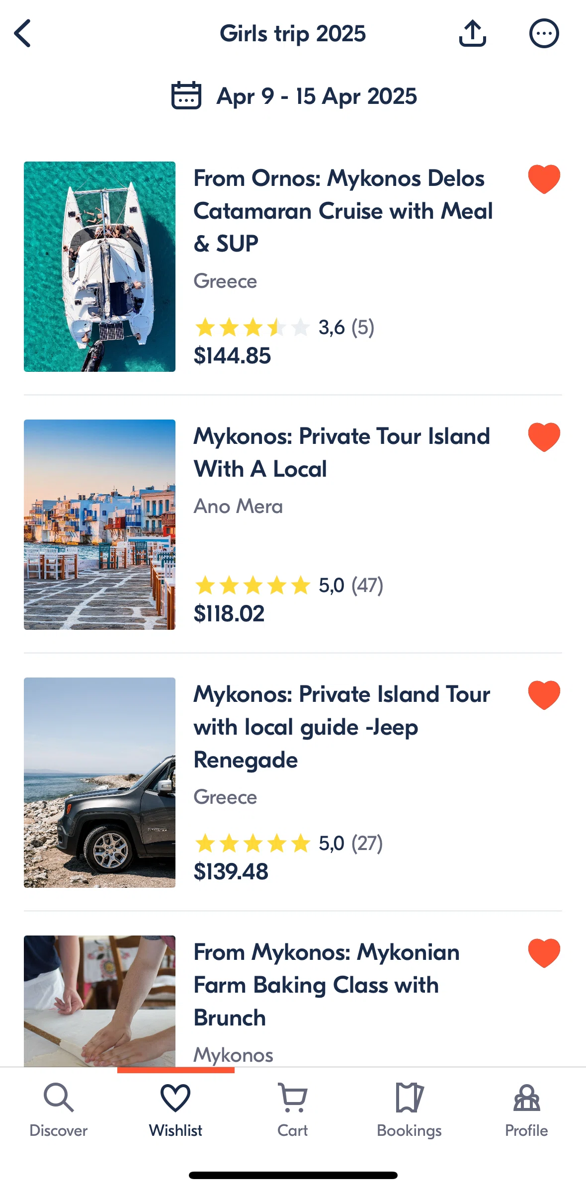 GetYourGuide Screen screen in the Deleting wishlist flow