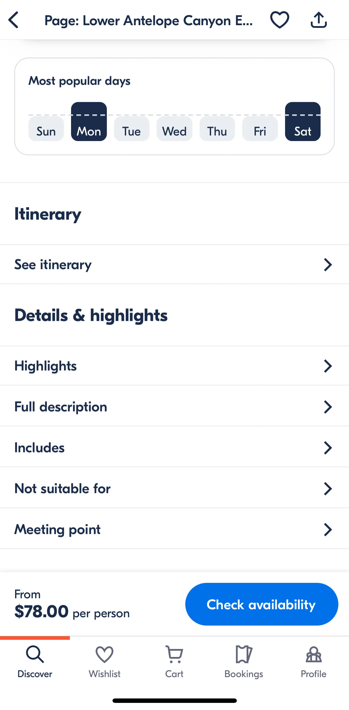 GetYourGuide Screen screen in the Itinerary flow